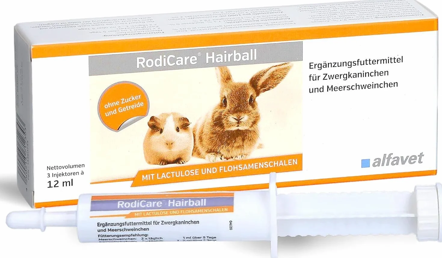 Alfavet RodiCare Hairball karma uzupełniająca dla królików i świnek morskich, 3 x 12 ml
