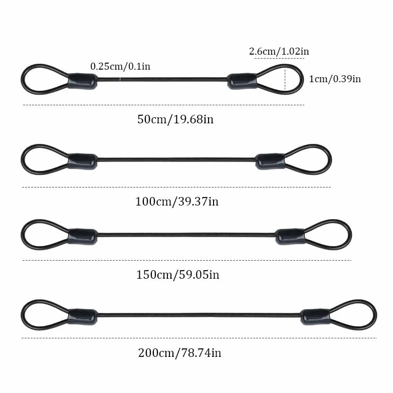Security Steel Cable 1PCS 2,5 mm x 1,5 m/4,92 ft Black Double Loop Security Chain Coated Luggage Lock Chain Lanyard Lock for Outdoor Bike