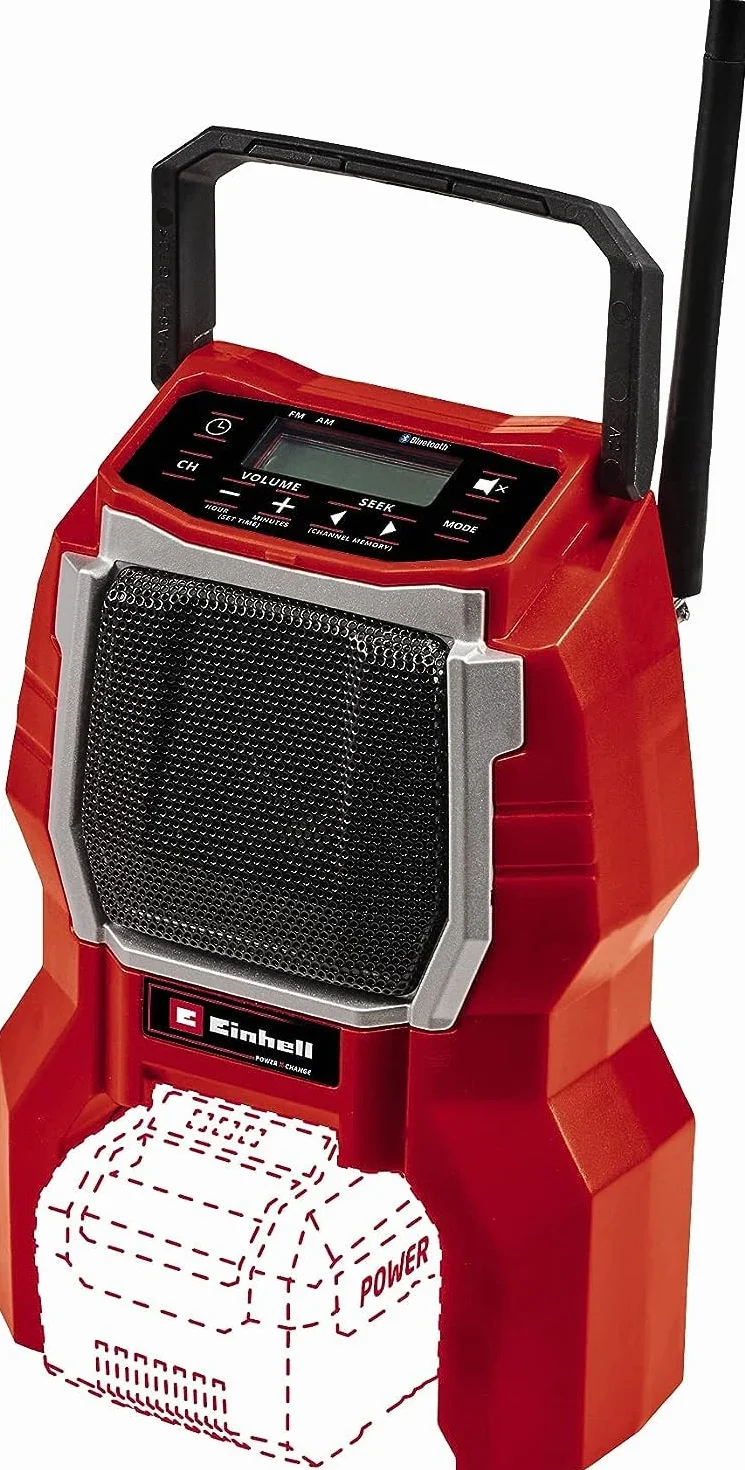 Einhell Radio akumulatorowe TC-RA 18 Li BT - Solo Power X-Change (Li-Ion, 18 V, głośnik 10 W, Bluetooth, automatyczne wyszukiwanie stacji, podświetlony wyświetlacz LCD, bez akumulatora i ładowarki)