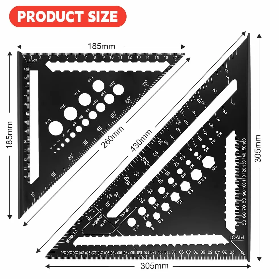 flintronic Zestaw kątowników ciesielskich, kątownik aluminiowy do precyzyjnego naciągania i rysowania (18 cm + 30 cm)