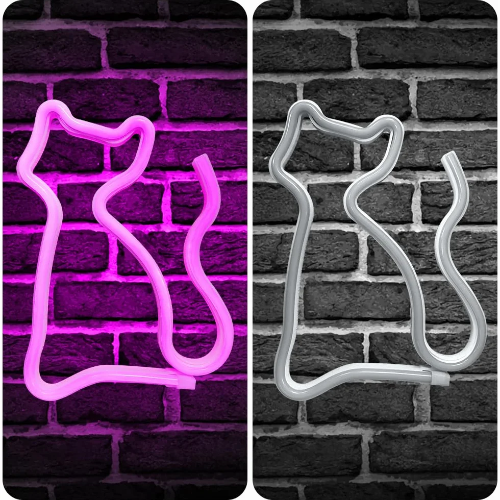 Neonowy znak świetlny z kotem, zasilany baterią USB lub 3 AA neonowy znak, światło LED, artystyczna dekoracja ścienna do sypialni, pokoju, dekoracja ścienna, bar, impreza, Boże Narodzenie