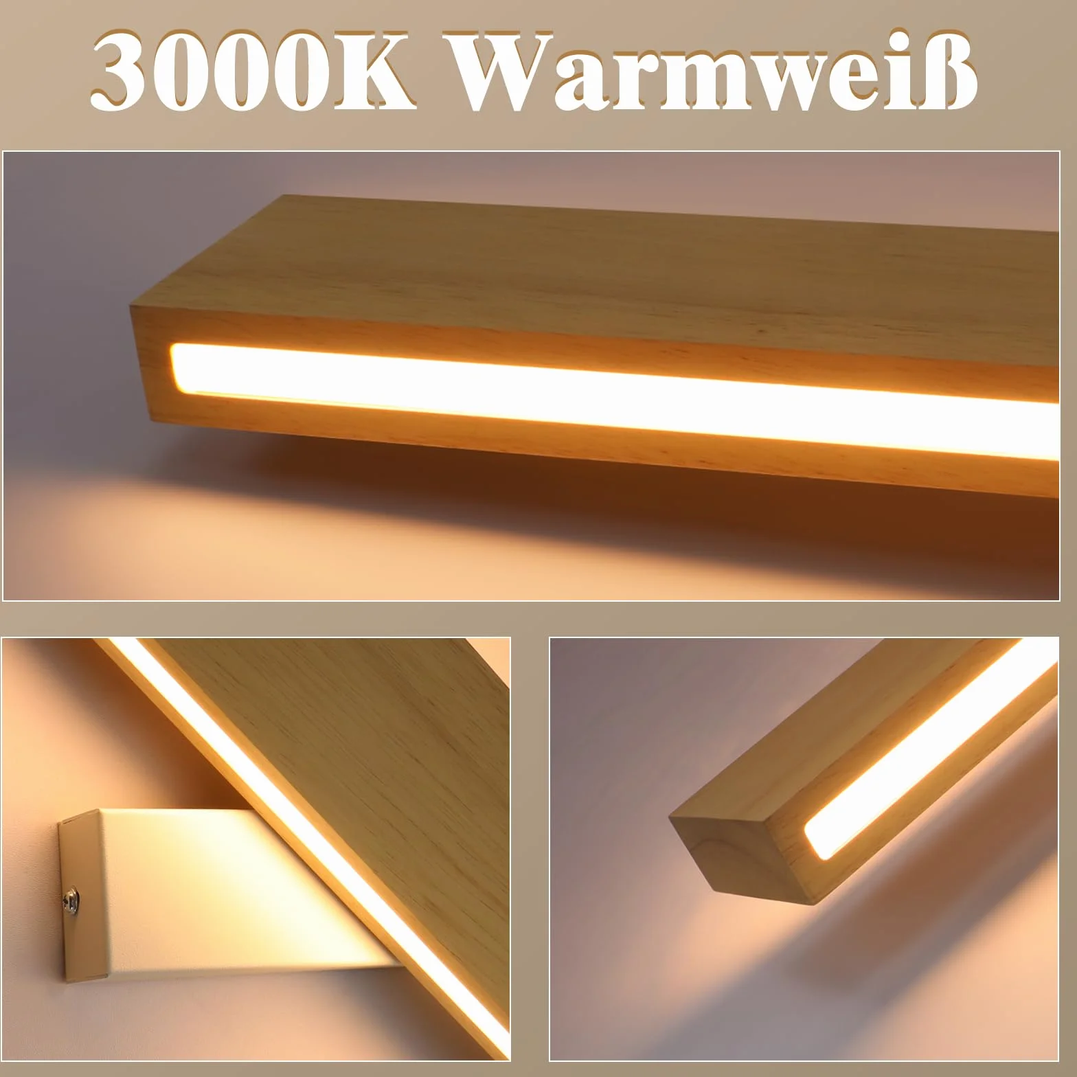 ZMH LED Wall Light Kryty kinkiet 32CM Drewniana 10W 3000K Ciepła biała Oświetlenie ścienne