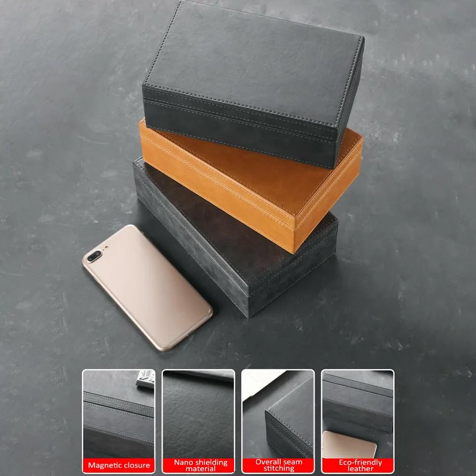 Faraday Box kluczyk samochodowy skórzana skrzynka z ochroną przed promieniowaniem ETC NFC RFID blokada sygnału