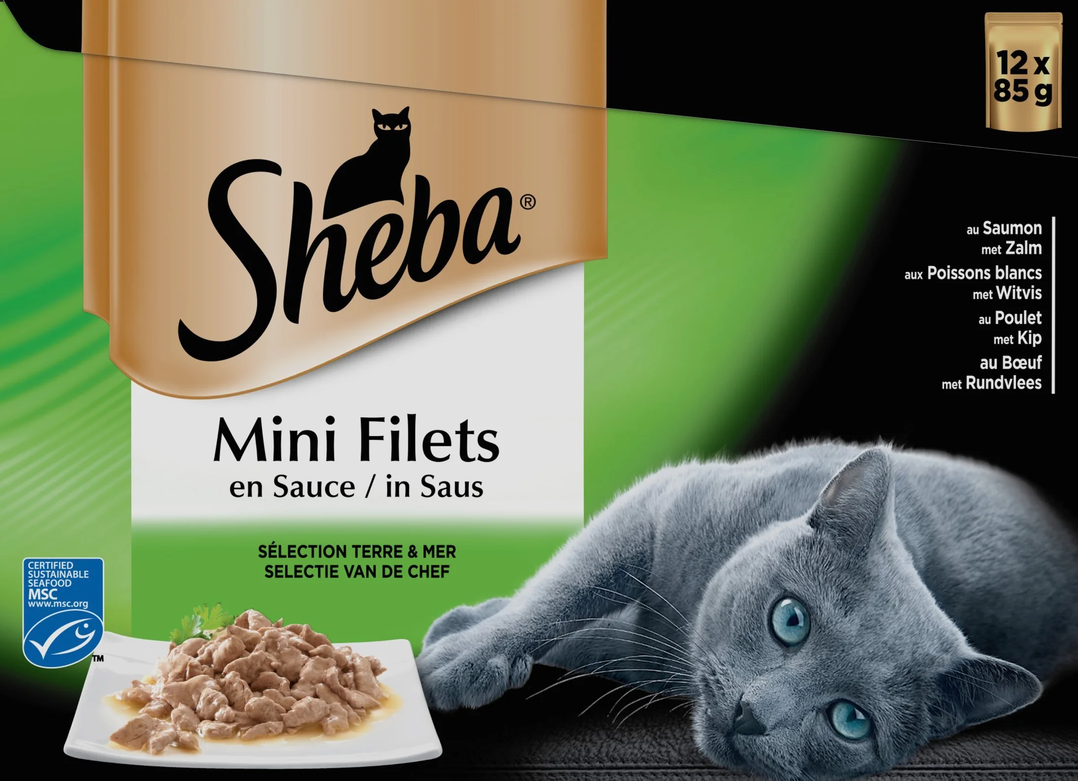 Sheba Mini filety w sosie dla dorosłych kotów - mokra karma dla kotów - selekcja lądowa i morska - Świeże woreczki 48 x 85g