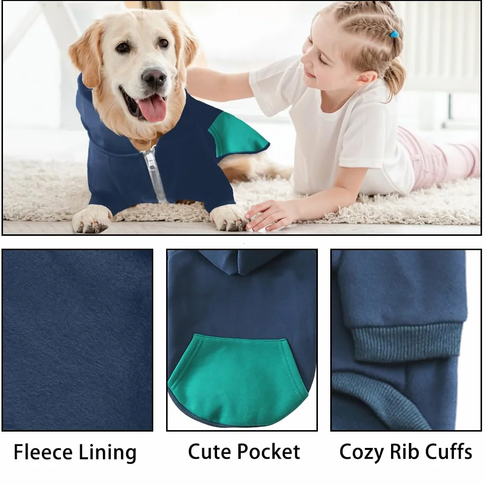 meioro Zip Hooded Pet Pullover, Pies,Koty Ubrania,ładny,Ciepły,Francuski Buldog,Mops(Ciemny Niebieski,XXL)
