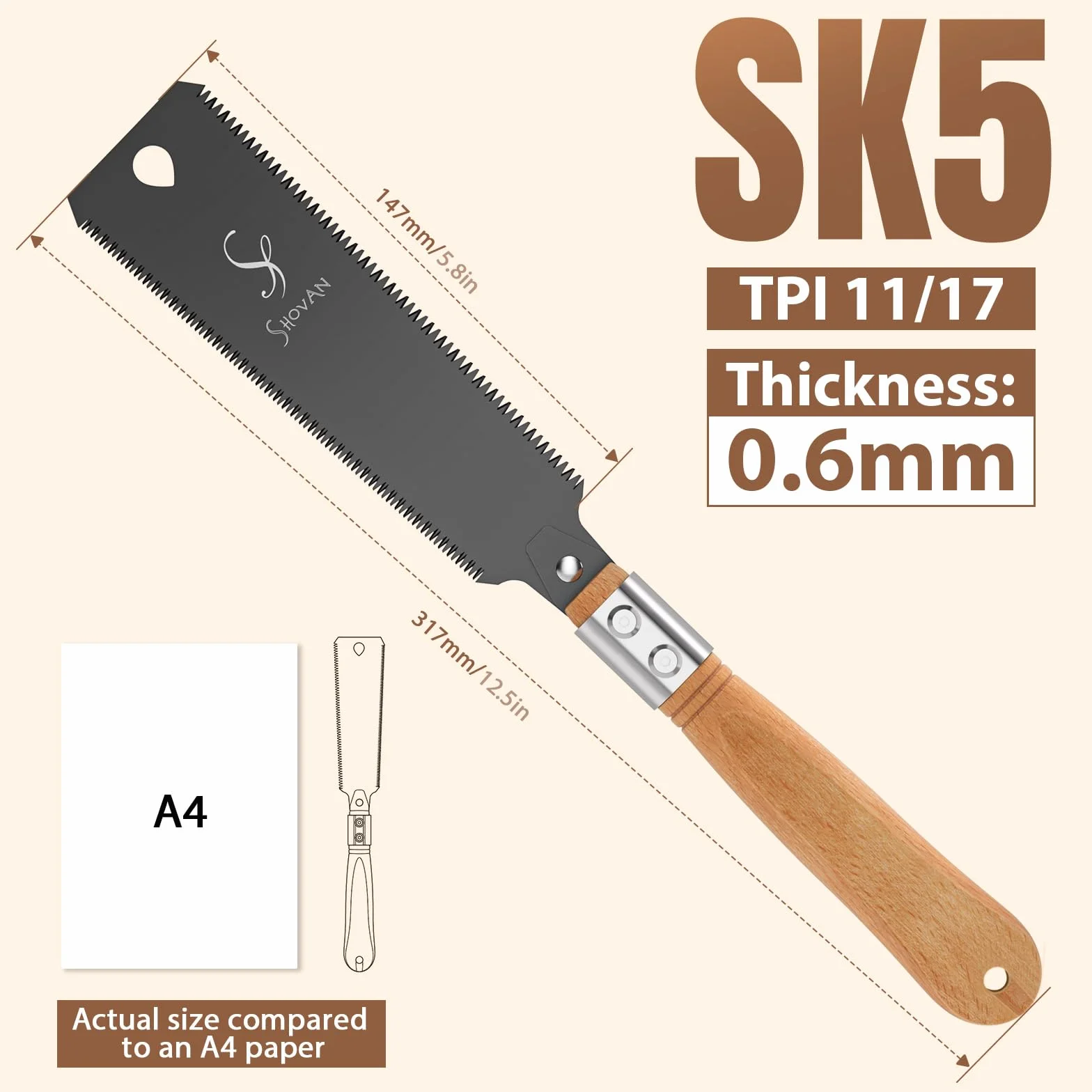 Piła japońska Ryoba dwustronna 11/17 TPI stal SK5 0,6 mm grubości ostrza