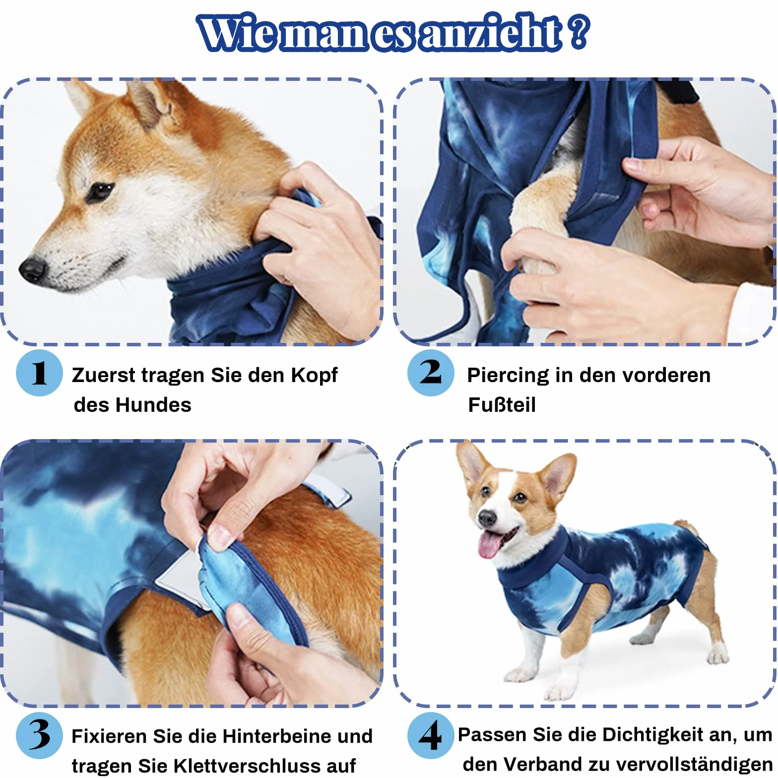Body Dla Psa Po Operacji Kastracji i Zabiegu Chirurgicznym, Koszule Dla Zwierząt Domowych (Wiązanie, Niebieski, M)