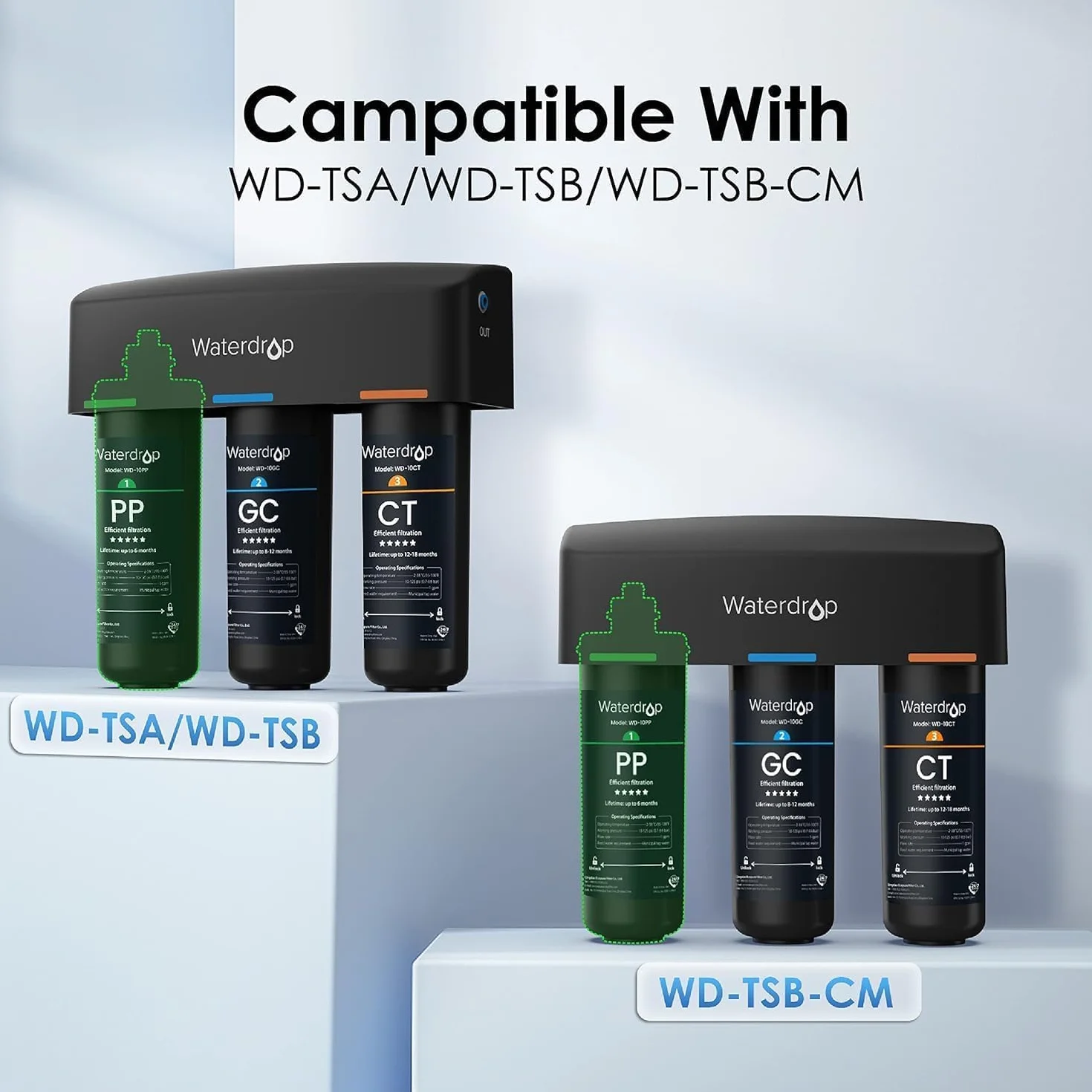 Waterdrop WD-10PP Filtr wody pod zlewem, zamiennik TSA TSB, redukcja ołowiu chloru