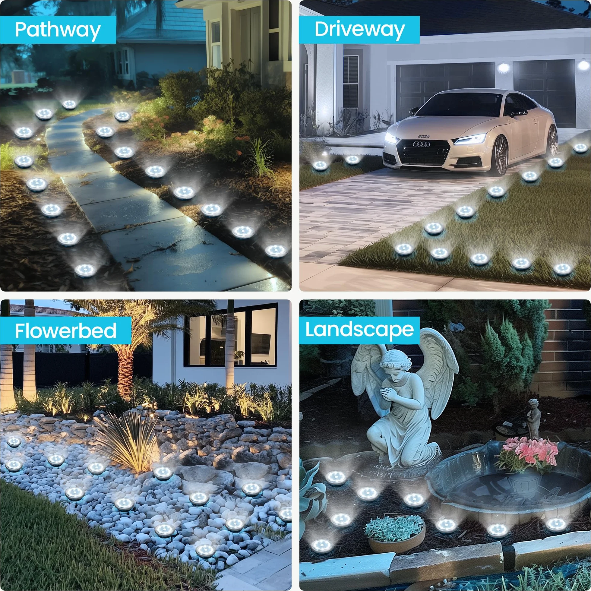 Solpex Lampy solarne do ogrodu, 20 sztuk, mini solarne lampy naziemne, wodoodporne, solarne lampy ogrodowe, zasilane energią słoneczną, oświetlenie krajobrazu na patio, podwórko, podjazd, chodnik