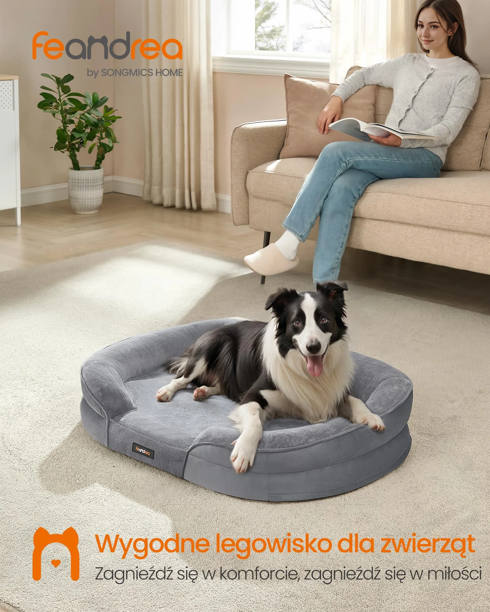 Feandrea Legowisko dla psa ortopedyczne 91x68x18 cm wodoodporne zdejmowany pokrowiec jasnoszary