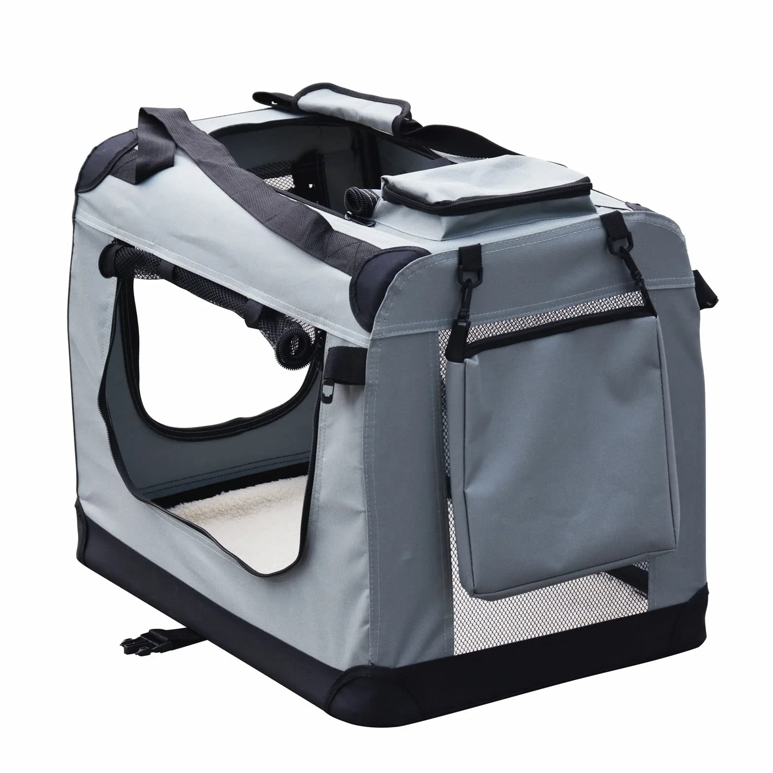 Fudajo Składany transporter dla psa i kota L (70x52x50 cm) szary, klatka transportowa z poduszką, lekka torba do samochodu dla zwierząt do max. 15 kg