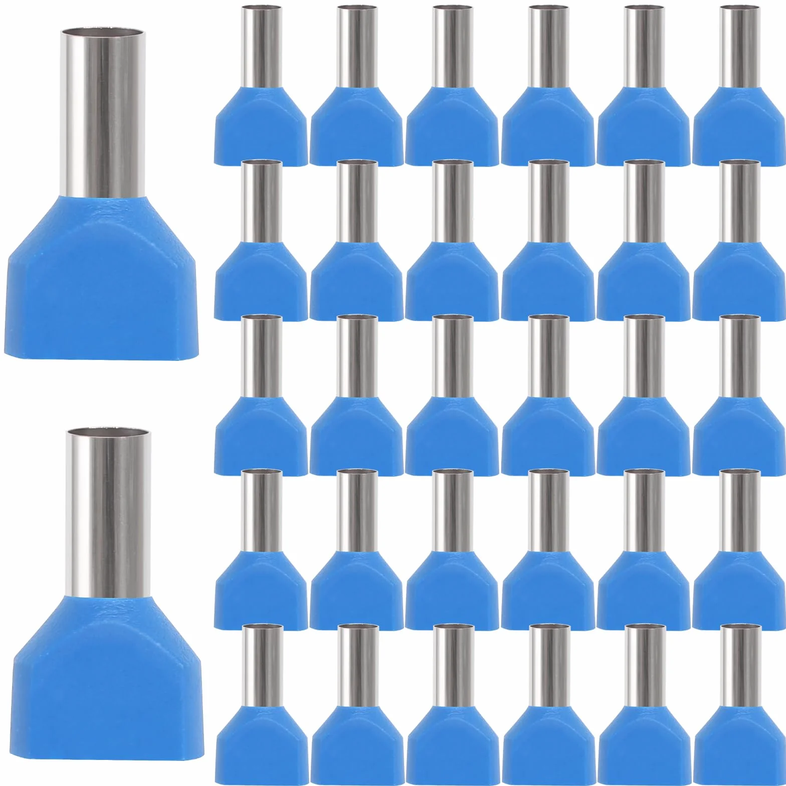 100 sztuk podwójnych tulejek kablowych 16 mm², podwójny zestaw tulejek do końcówek z podwójnymi żyłkami, 2 x 16,0 mm², długie, podwójne 16 mm2, podwójne