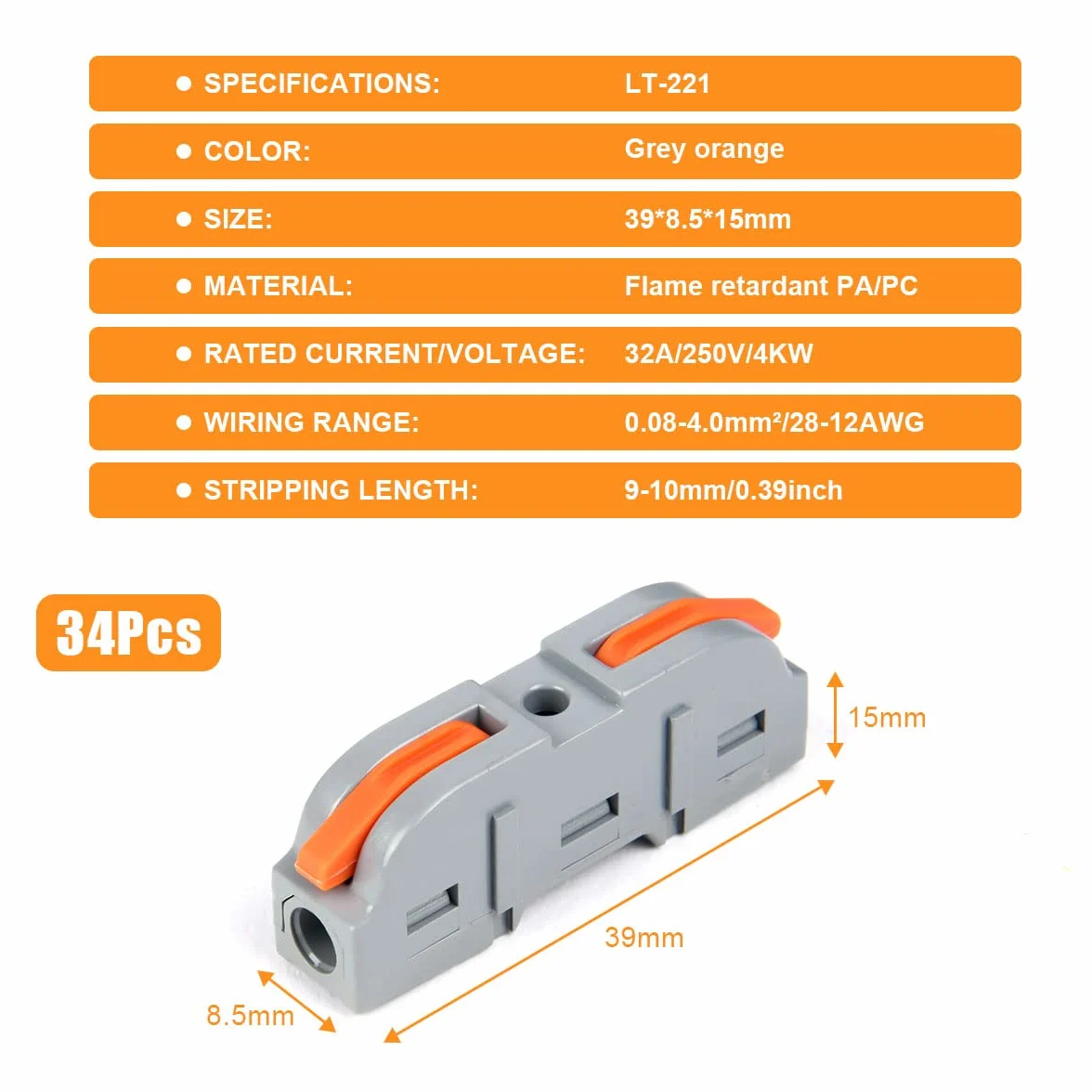 Flintronic Szybkozłączki do przewodów 2-stykowe 1-0,6 mm 34 szt.