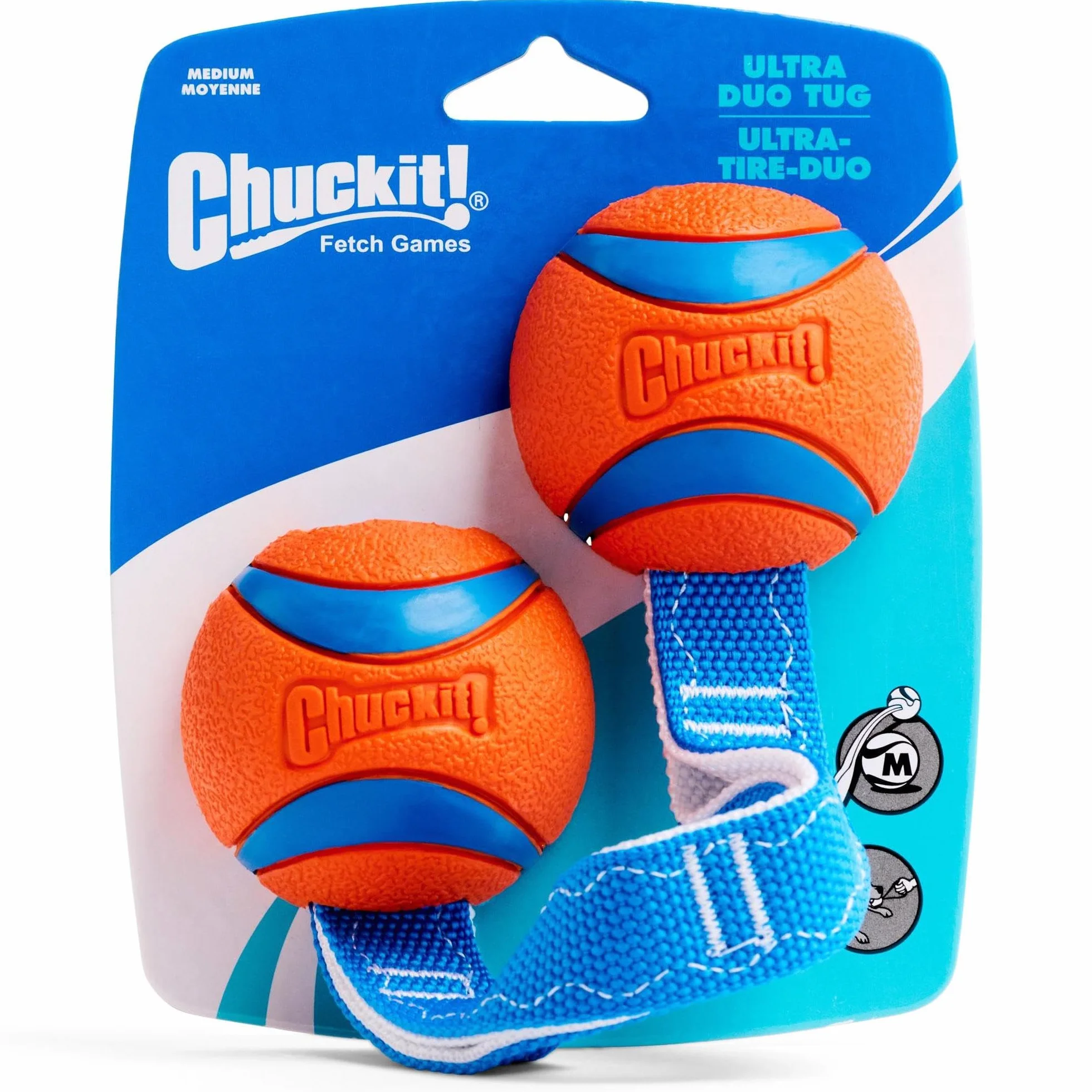 Chuckit! Ultra Tug Duo zabawka dla psa z dwiema gumowymi kulkami przeciąganie liny interaktywna zabawka dla psów, średnia