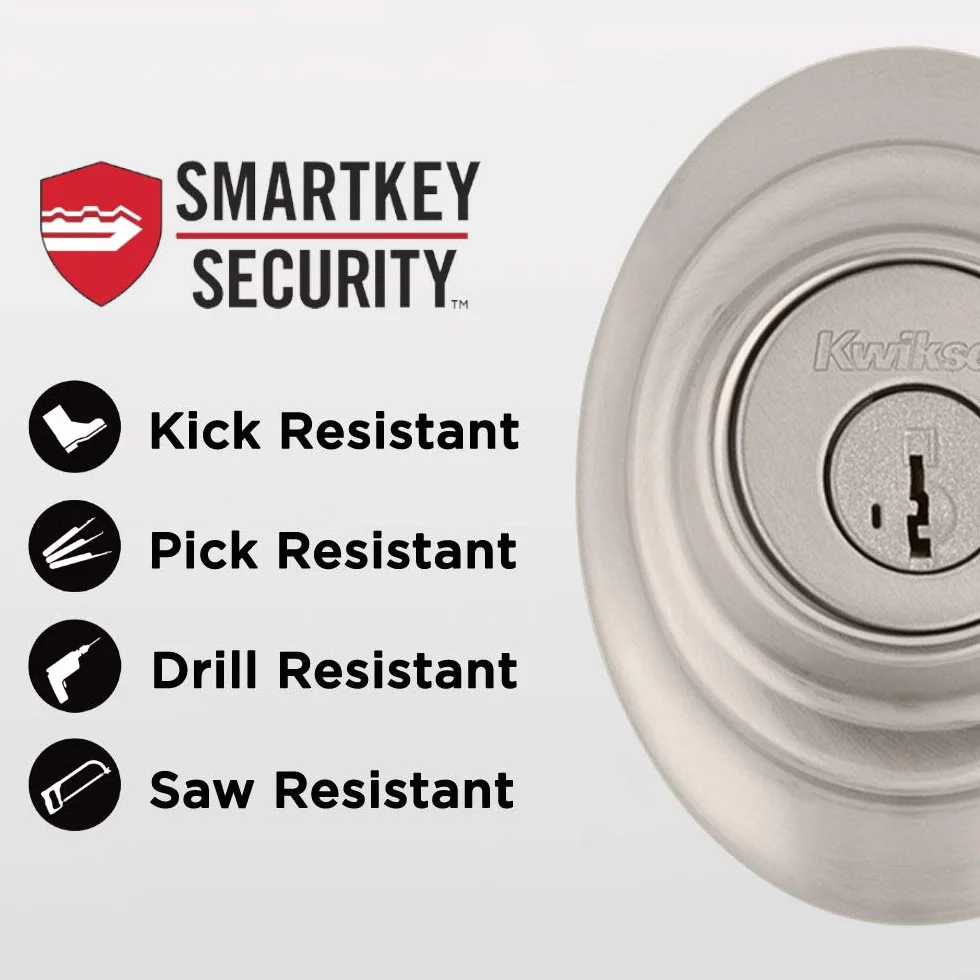 Kwikset 96870-090 Dakota pojedynczy cylindrowy zestaw klamek z pokrętłem polo z kluczem SmartKey z satynowym niklem (metal)