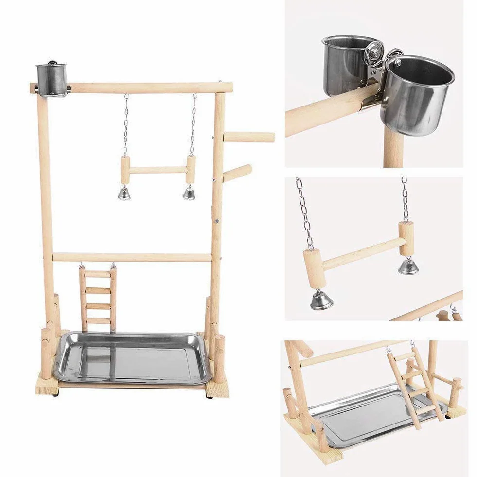 Plac zabaw dla papugi, ptaszki, papugi, playstand, papugi, plac zabaw, drewniany okonia, gimnastyka, stojak dla ptaków, drabinka z miseczkami na karmnik dla papużek, papużek