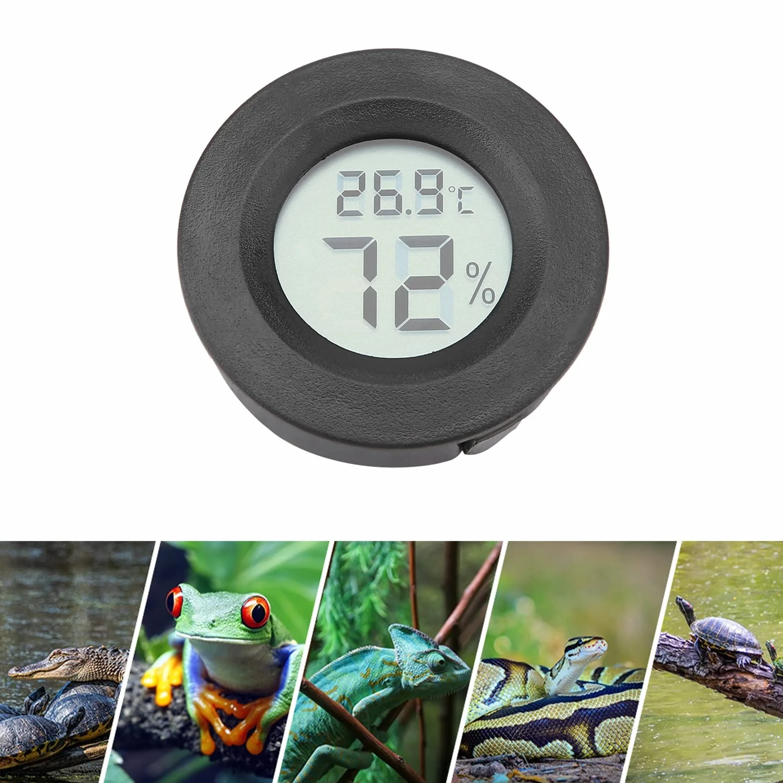 Mini Cyfrowy Termometr Higrometryczny Wewnętrzny Monitor Temperatury Powietrza Z Dużym Wyświetlaczem Lcd I Podświetleniem Dla Gadów (Czarny)