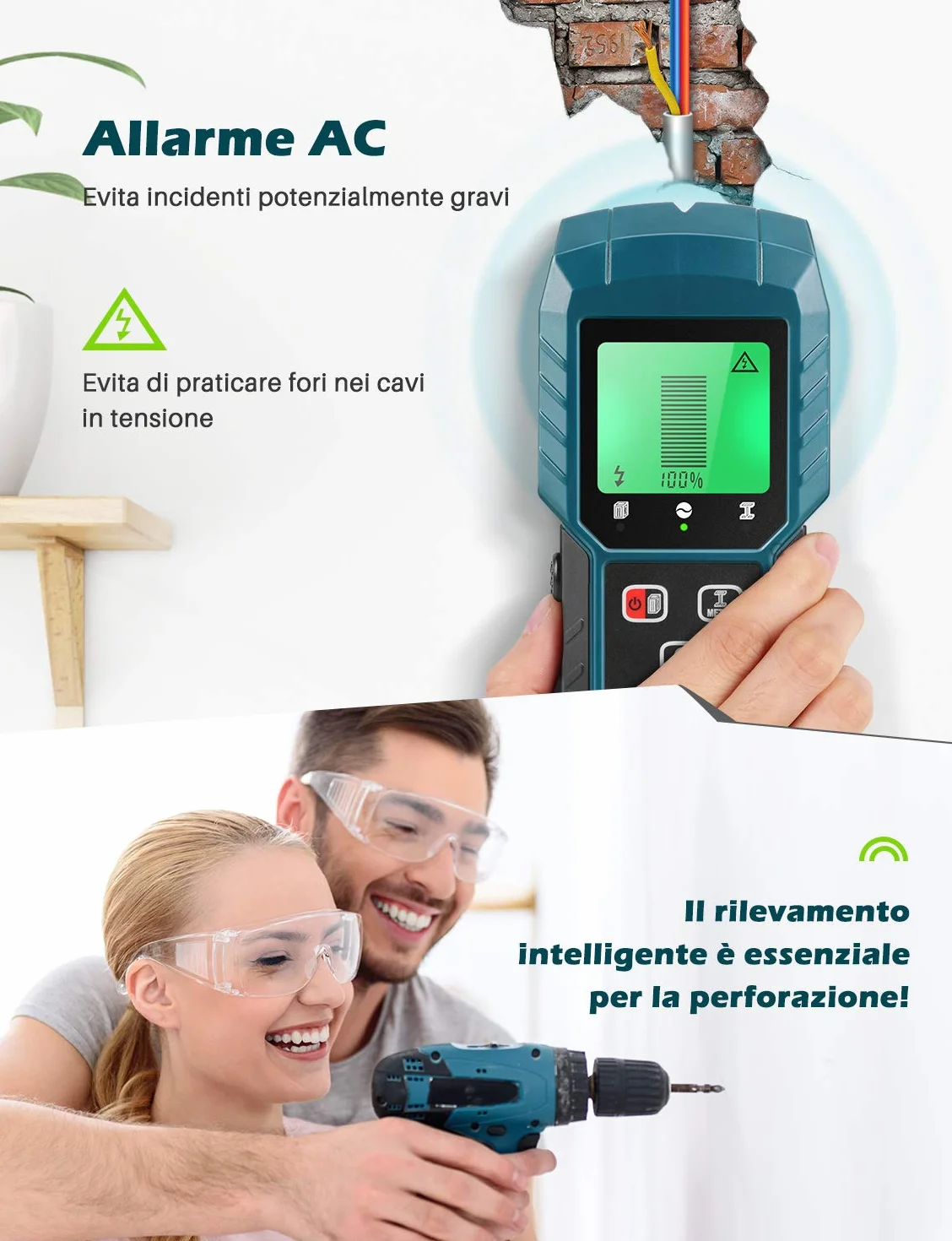 5 w 1 elektryczny wykrywacz rur i kabli, detektor cyfrowy, ekran LCD, alarm dźwiękowy, kable drewniane/metalowe/magnetyczne lub niemagnetyczne/AC