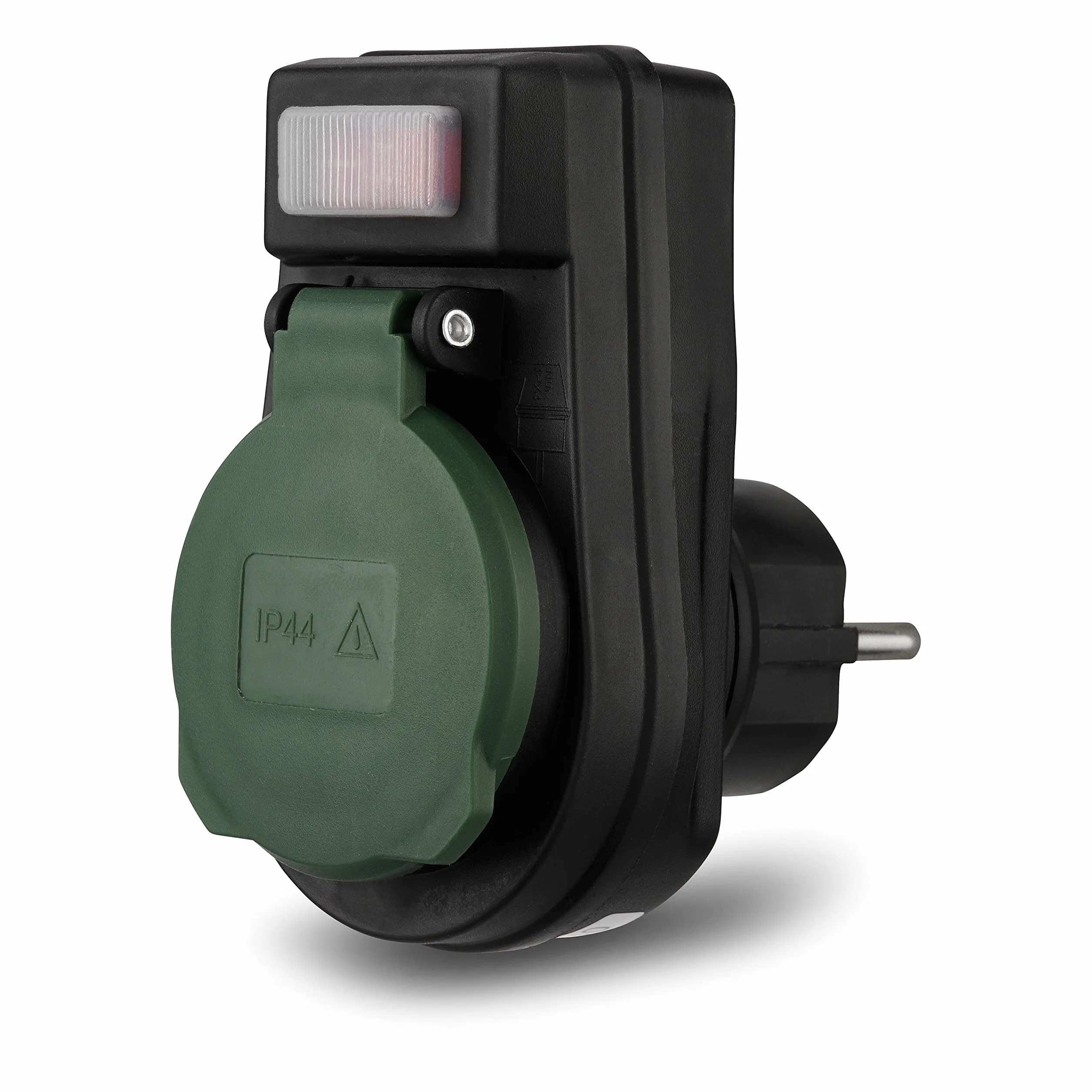 REV Adapter gniazda wtykowego – adapter do gniazdka IP44, z podświetlanym przełącznikiem, 3680 W, czarny