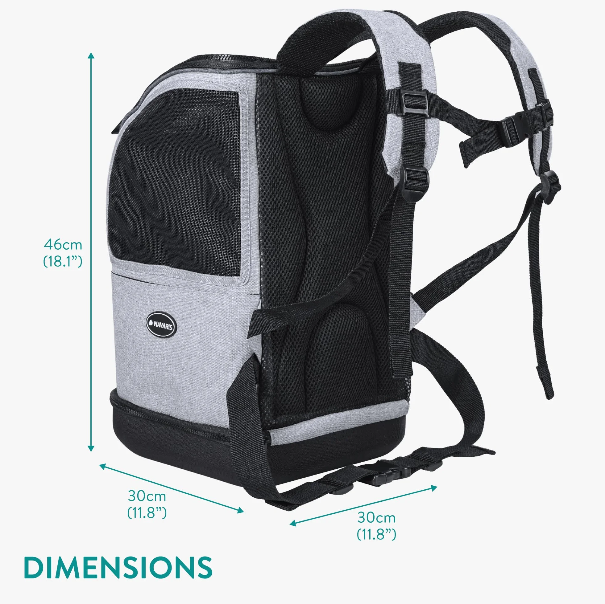 Navaris 2w1 plecak dla psa i kota, wyściełany - plecak dla psa i kota - torba do przenoszenia - 30 x 30 x 46 cm - plecak dla zwierząt domowych do 10 kg - szary