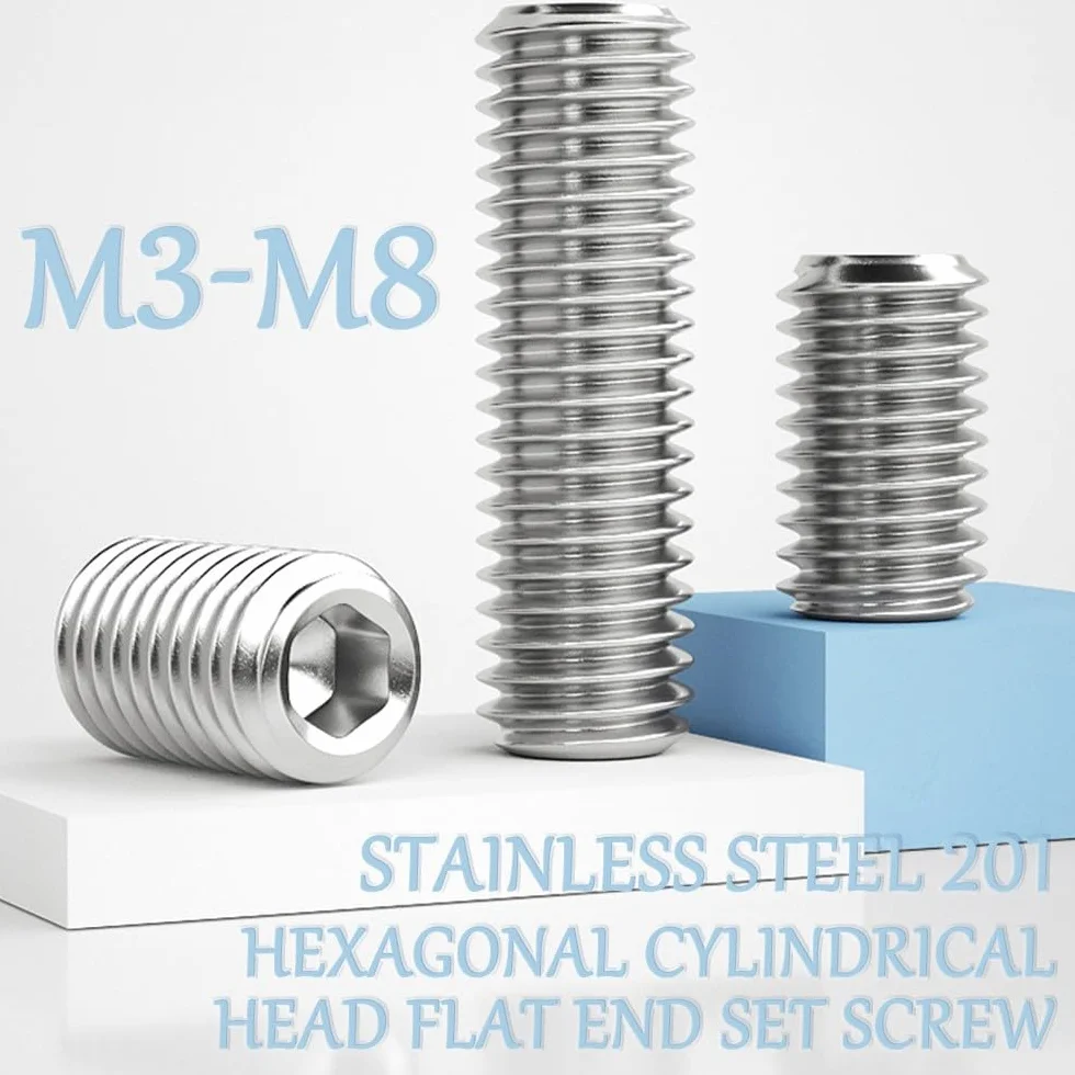 M5 x (8-30mm) Śruby Bez Głowy do Metalu - Śruby z Gwintem z Płaską Głową Sześciokątną Srebrne Stal Nierdzewna 201, M5 x 30mm (20 Sztuk)