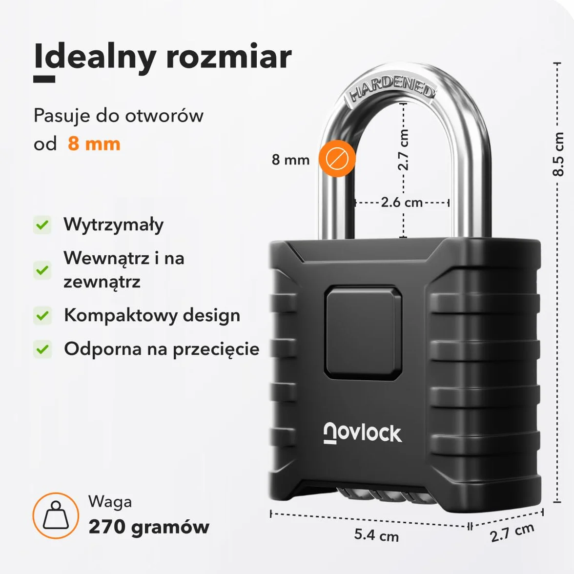 Kłódka szyfrowa heavy-duty 8 mm czarna do bram i ogrodzeń