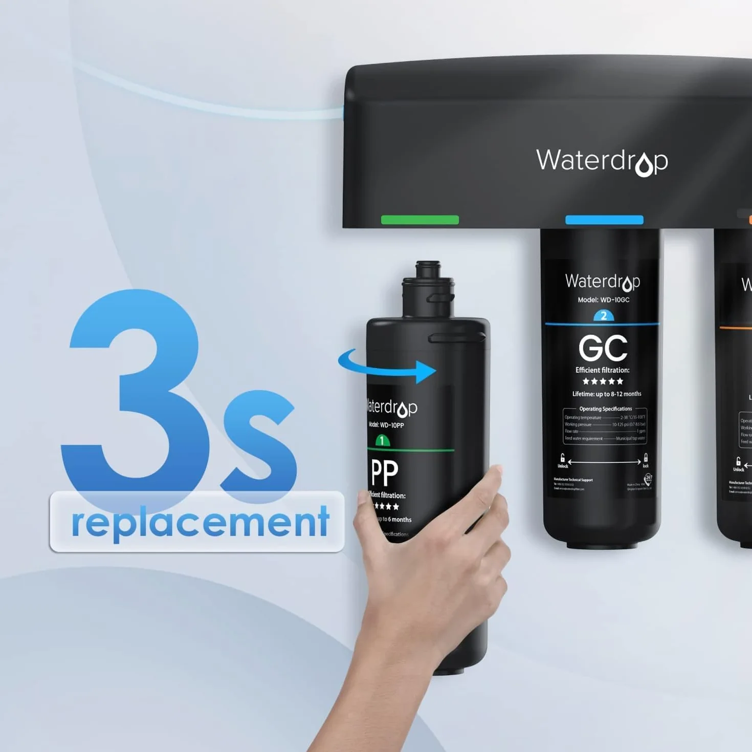 Waterdrop WD-10PP Filtr wody pod zlewem, zamiennik TSA TSB, redukcja ołowiu chloru