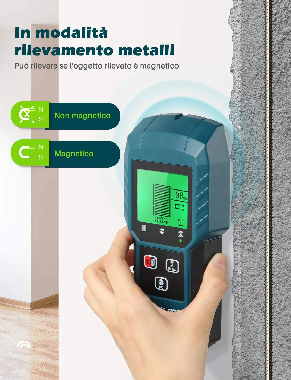 5 w 1 elektryczny wykrywacz rur i kabli, detektor cyfrowy, ekran LCD, alarm dźwiękowy, kable drewniane/metalowe/magnetyczne lub niemagnetyczne/AC