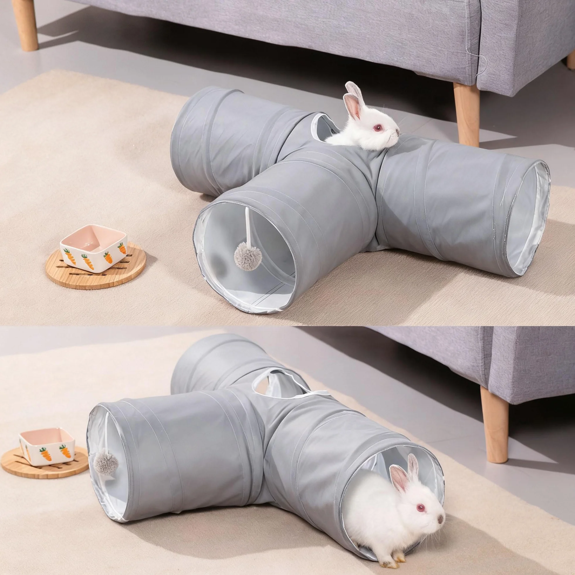 Bunny tunel dla królików 3-drożny zabawka czysty szary