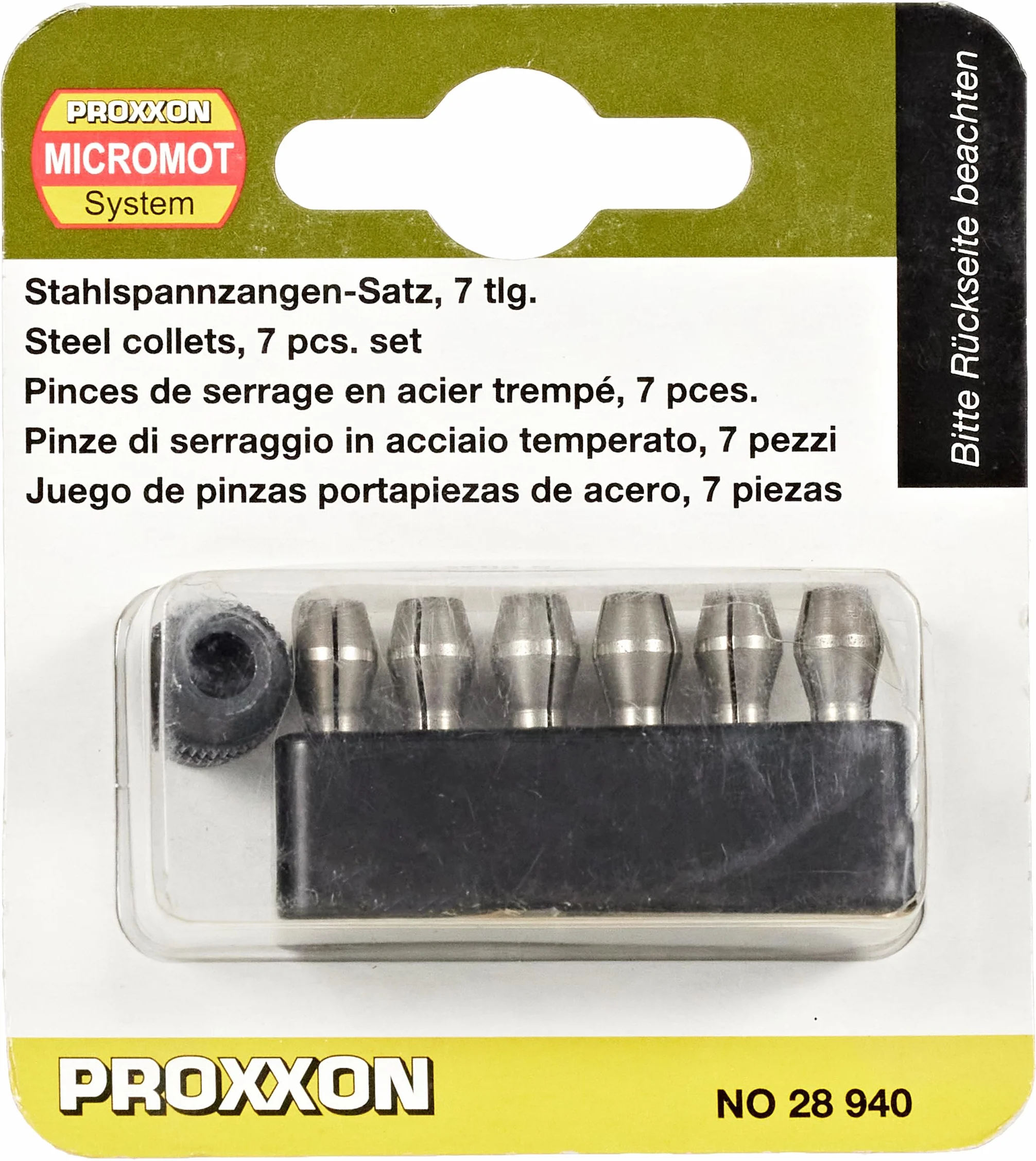 Proxxon 28940 MICROMOT szczypce zaciskowe stalowe, 6 sztuk, czarne/srebrne