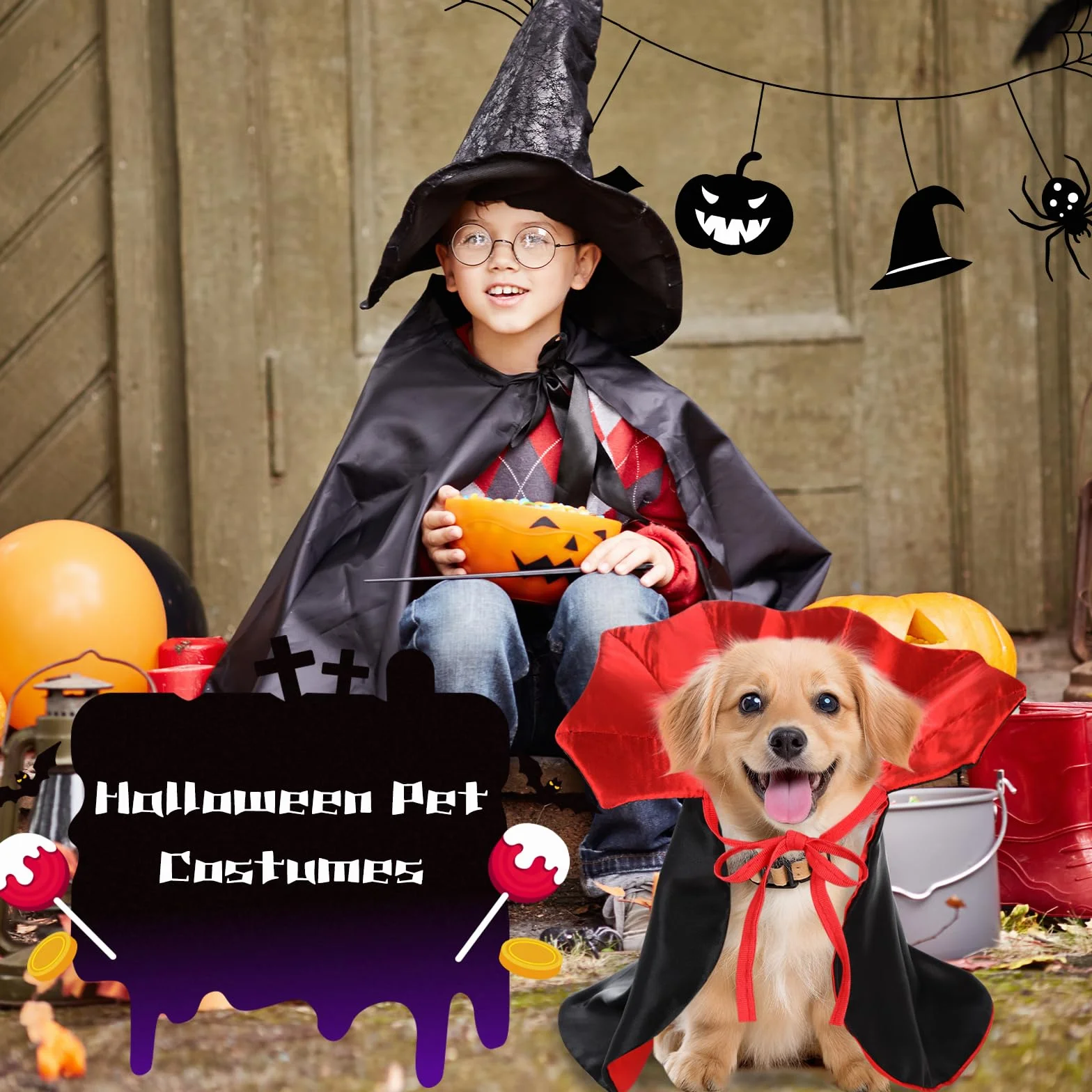 Kostium dla psa na Halloween, peleryna, kostium wampira dla kotów, psa, kota, zwierząt domowych, peleryna dla zwierząt domowych, kostium dla psów, Halloween, kostium Cosplay dla małych psów i kotów
