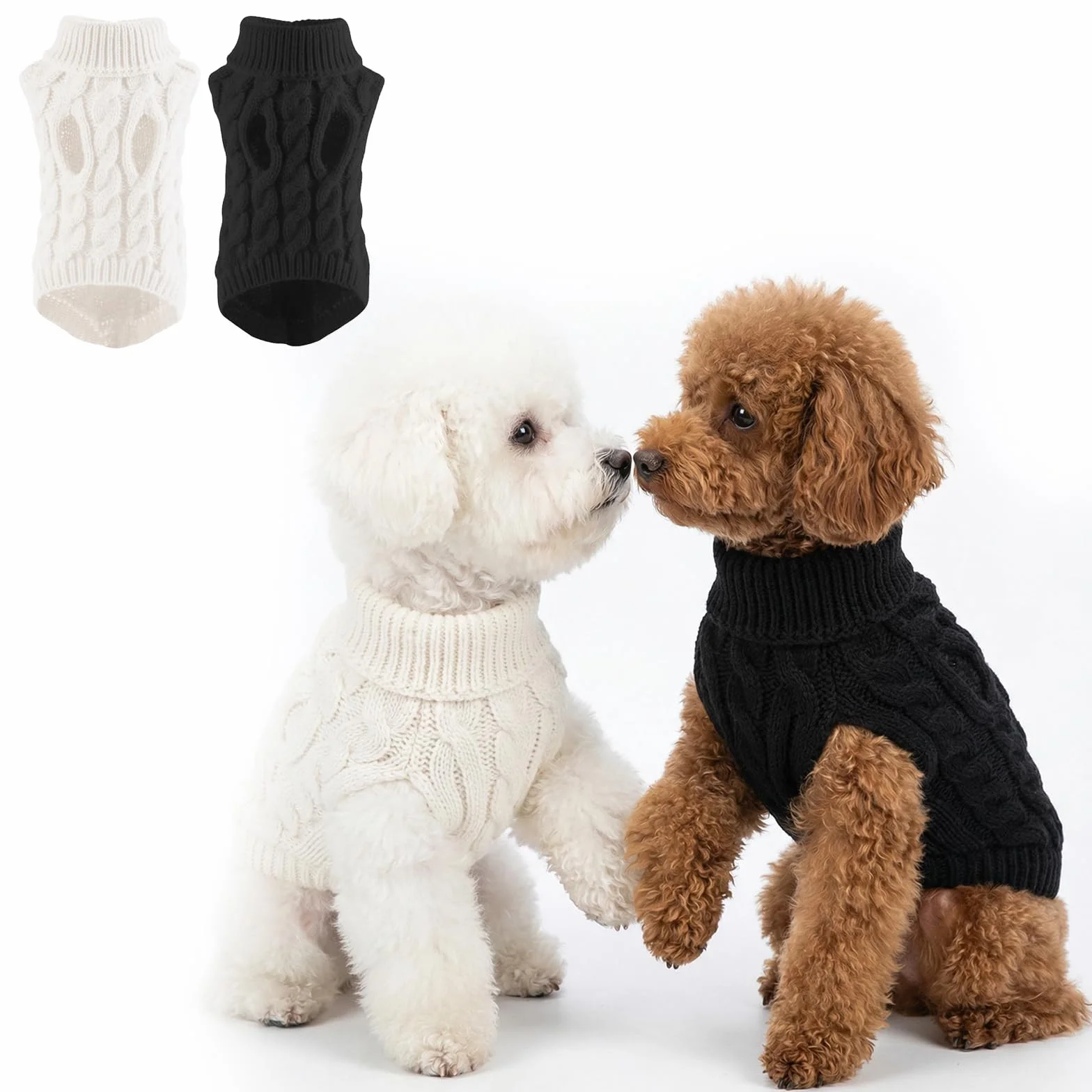 2 szt. Sweter dla psa, sweter dla małych psów, sweter dla średnich psów, ciepły sweter dla psa, stójka, dla Chihuahua, Yorkie, kubek do herbaty