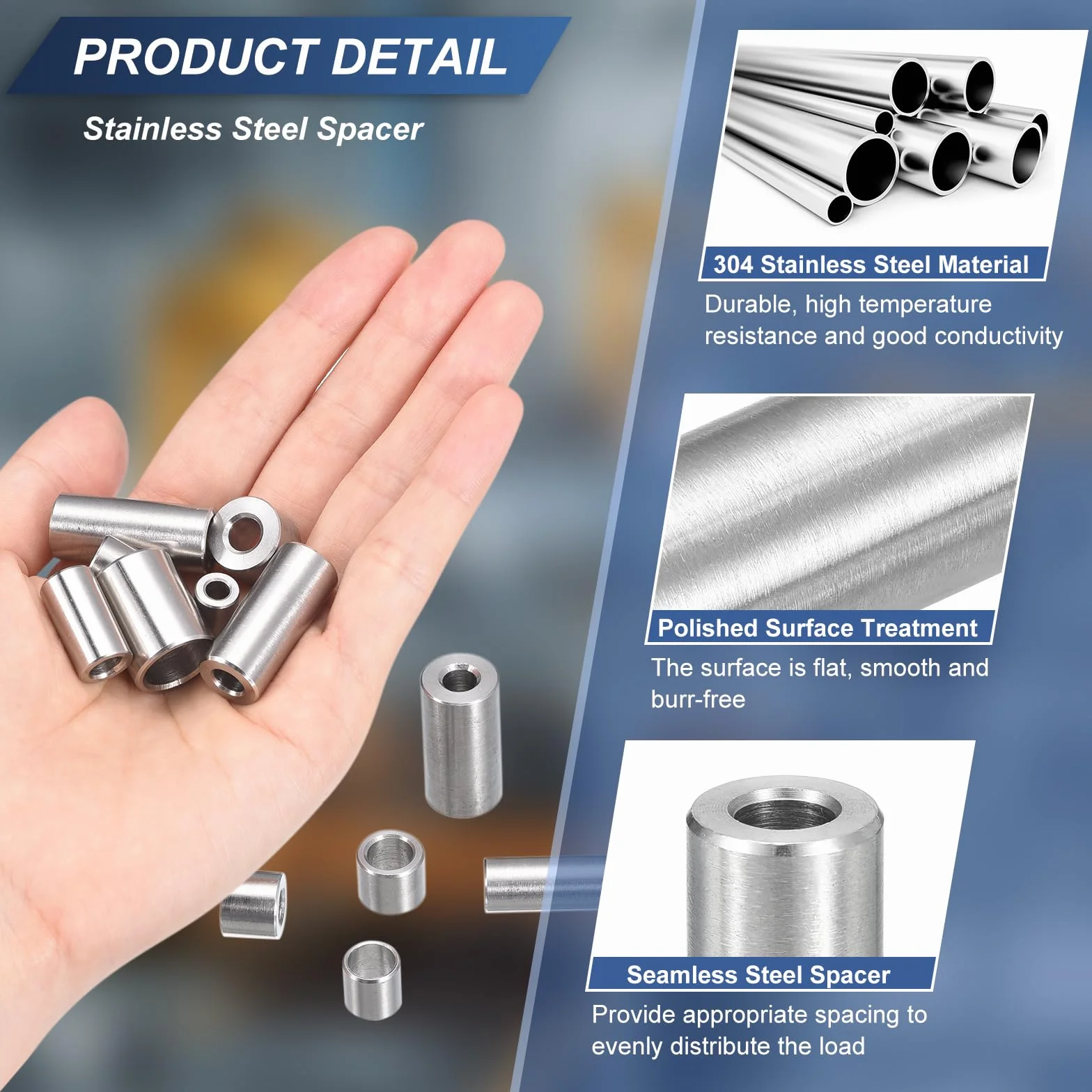 QUARKZMAN 5 sztuk podkładki dystansowe ze stali nierdzewnej, 10 mm ID x 12 mm OD x 4 mmL niegwintowany mosiężny separator ślimakowy okrągły szczelina do śrub nakrętek 3/8" lub M10