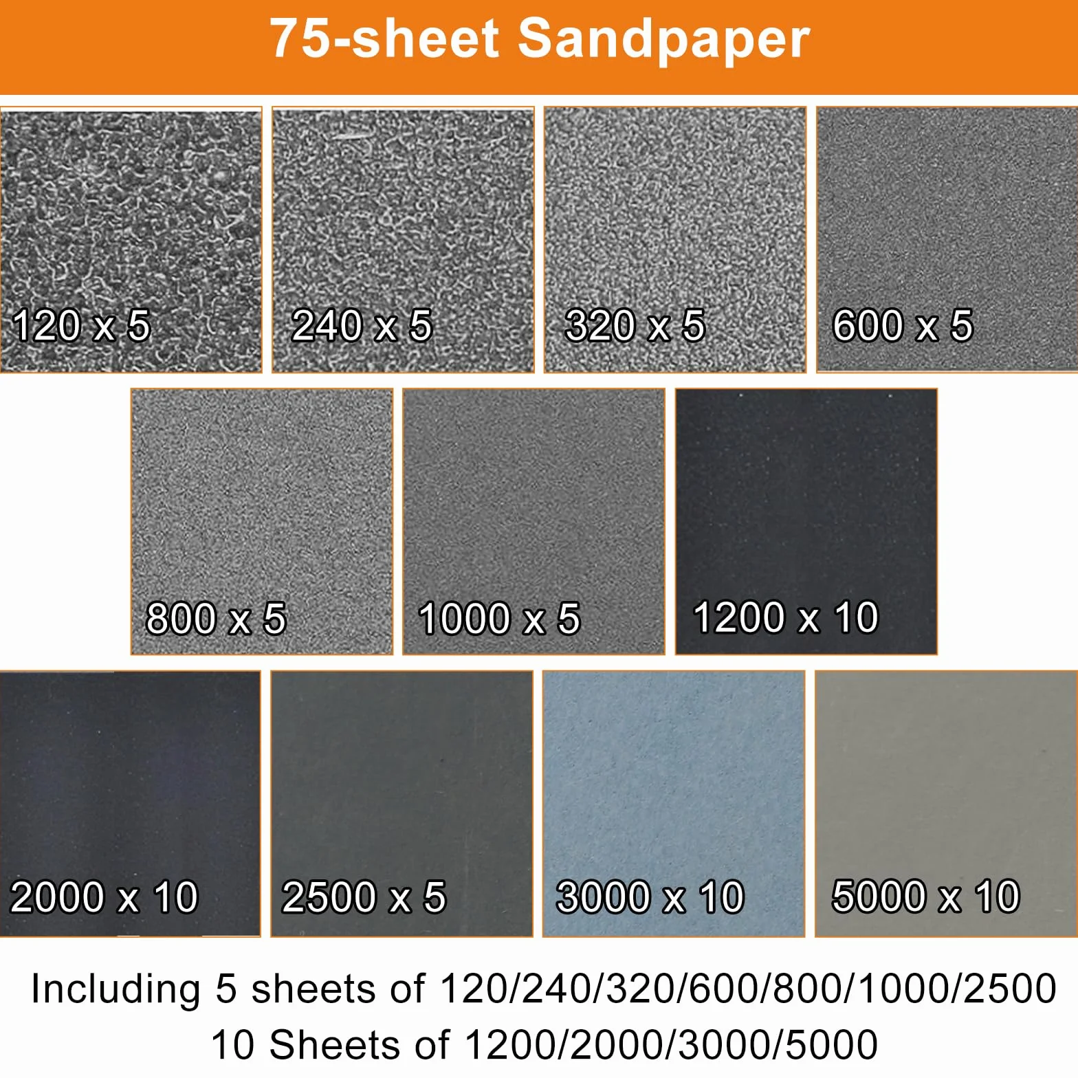 DAWRIS Zestaw 75 sztuk papieru ściernego, suchy i mokry papier ścierny, ziarnistość od 120 do 5000, drobny metal, do drewna, lakieru samochodowego, metalu, kamienia, szkła, 9 x 3 cm, papier ścierny