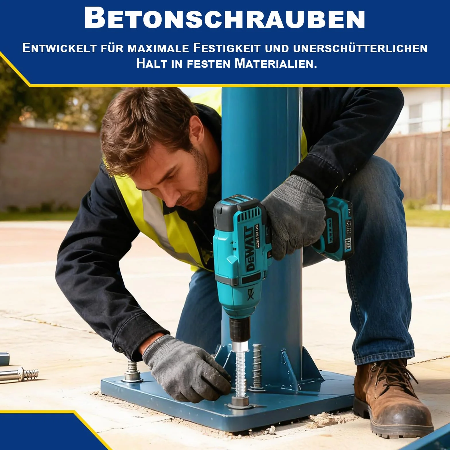 ORTAVA Wkręty do betonu z łbem sześciokątnym M6 x 75, 20 sztuk śrub do betonu ocynkowanych z tarczą, do muru, betonu, architektury, przemysłu.