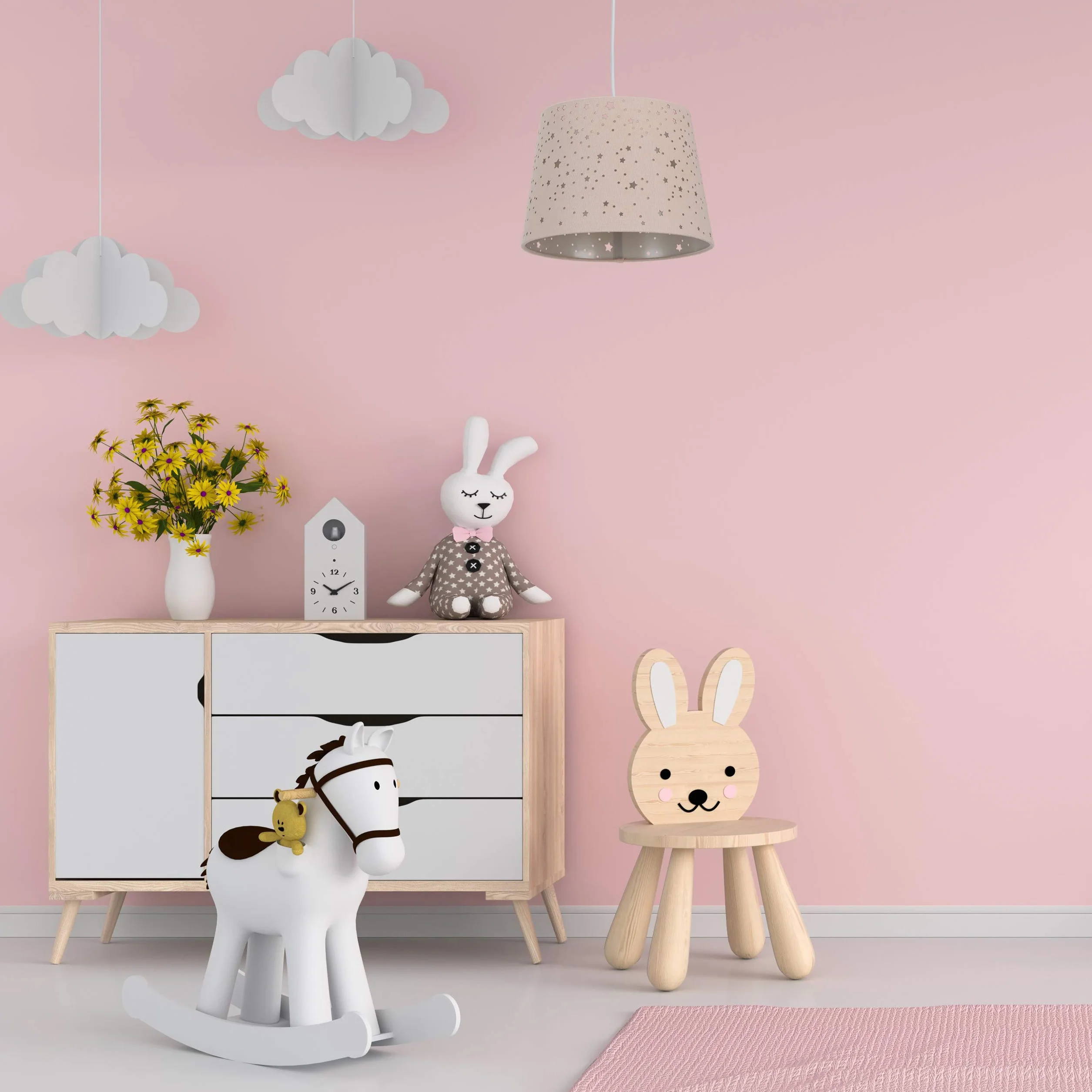 Relaxdays lampa dziecięca gwiazdki, wisząca lampa z kloszem dla dziewczynek, motyw nieba, E27, okrągły klosz, różowy
