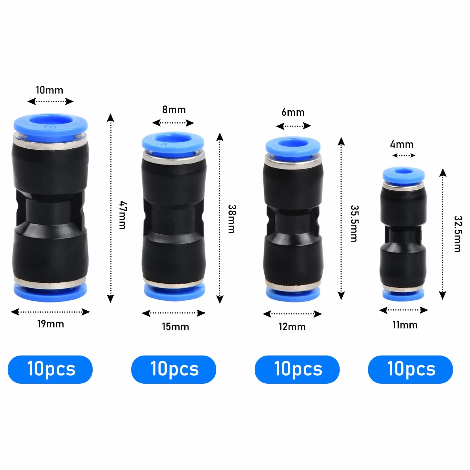 Dokeno 40 sztuk prostych złączek pneumatycznych Push 4 mm/6 mm/8 mm/10 mm