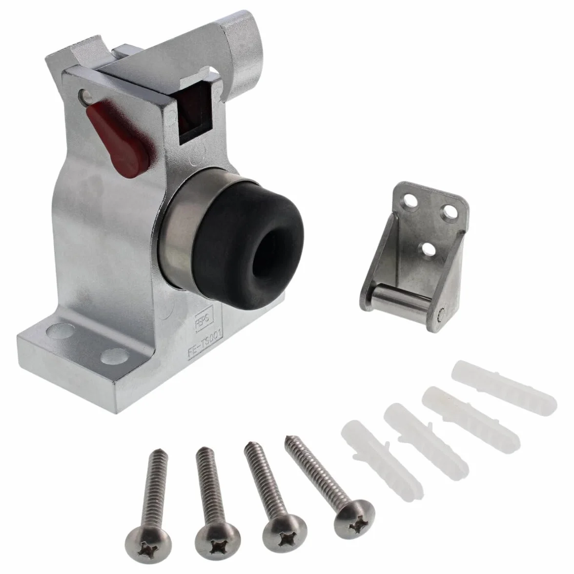 Trim FE-TS001 stoper do drzwi z litego aluminium uchwyt drzwiowy srebrny z hakiem zbierającym wraz z materiałem mocującym