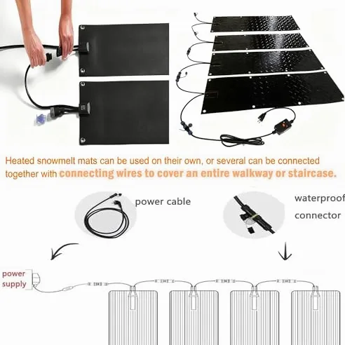 Elektryczna mata przeciwśnieżna na podjazd - Energooszczędna i odporna na warunki atmosferyczne podgrzewana mata grzewcza do domu rozwiązanie bezpieczeństwa zimowego (czarna-5 sztuk, 25,4