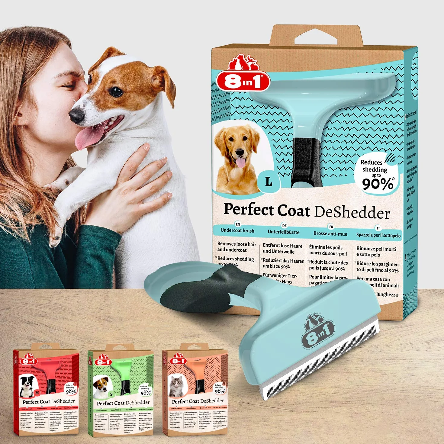 8in1 Coat DeShedder L – szczotka do podszerstka dla dużych psów, odpowiednia do krótkowłosych i długich włosów, szczotka dla psów do usuwania podszerstka
