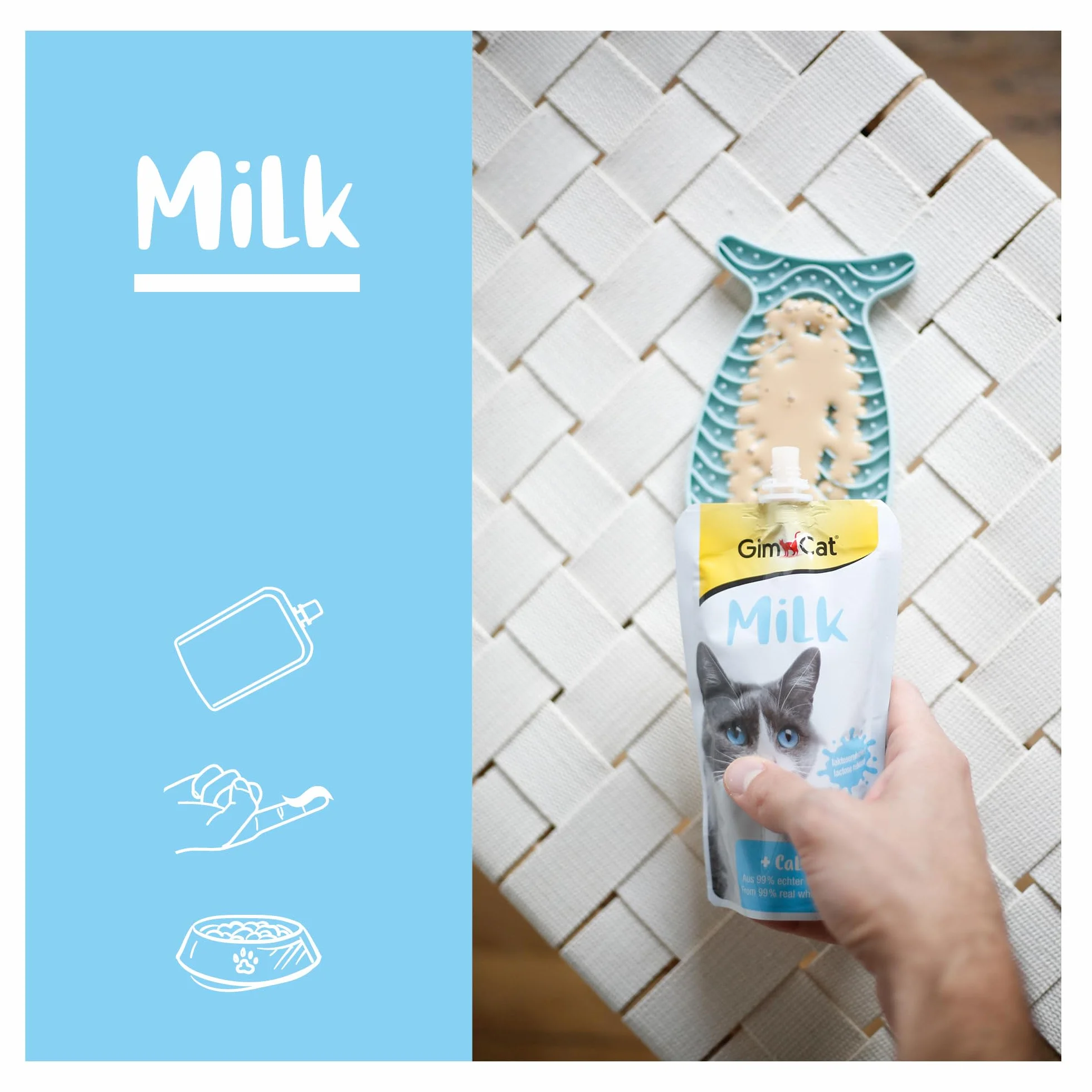 GimCat Milk - Mleko dla kotów o obniżonej zawartości laktozy, przygotowane z pełnego mleka z dodatkiem wapnia z myślą o zdrowiu kości 1 worek (1 × 200 g)