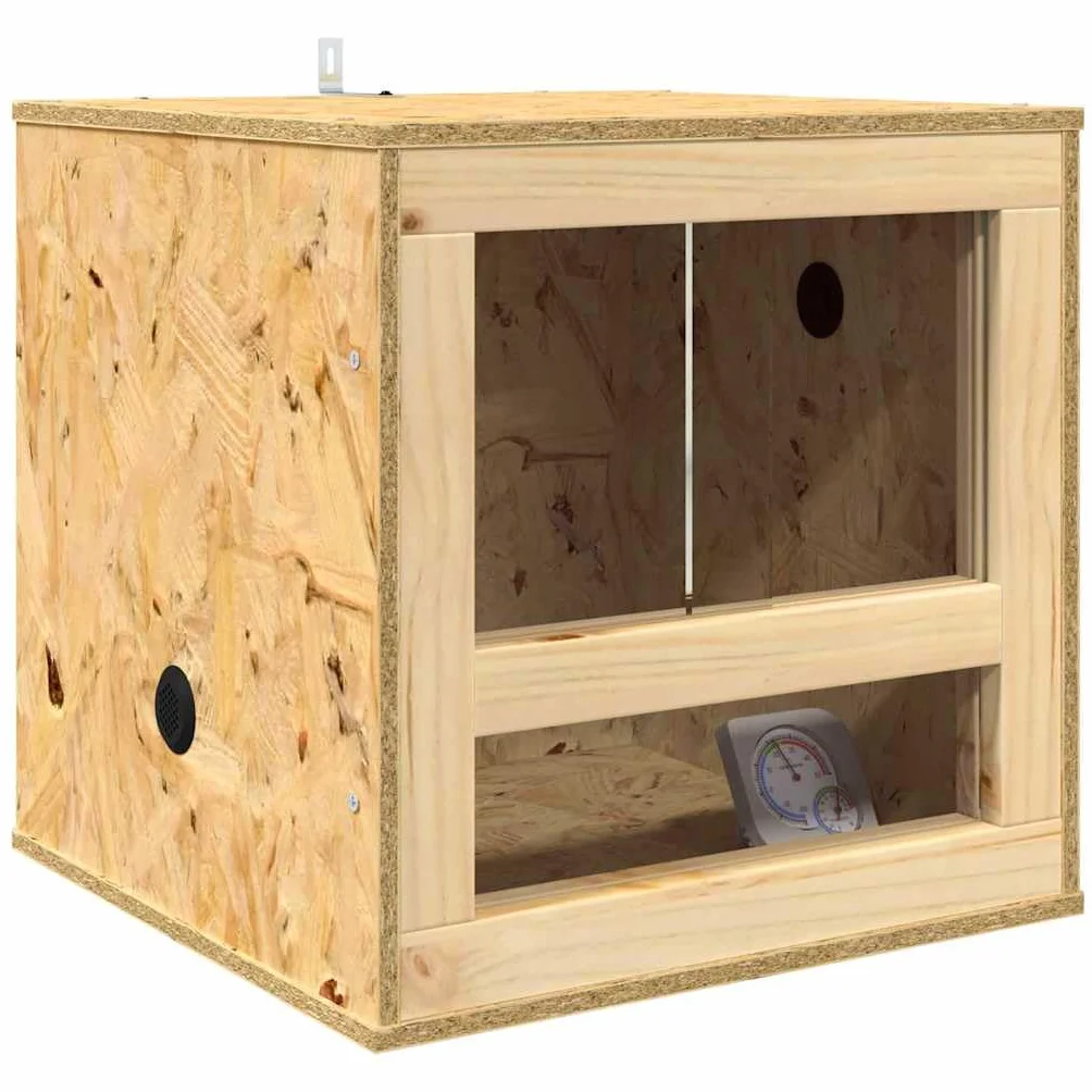 Duże brązowe terrarium 40 x 40 x 90 cm z wytrzymałego OSB ze szklanym oknem i rustykalnym designem, idealne do gadów, płazów, do wnętrz, trwała, stabilna postawa