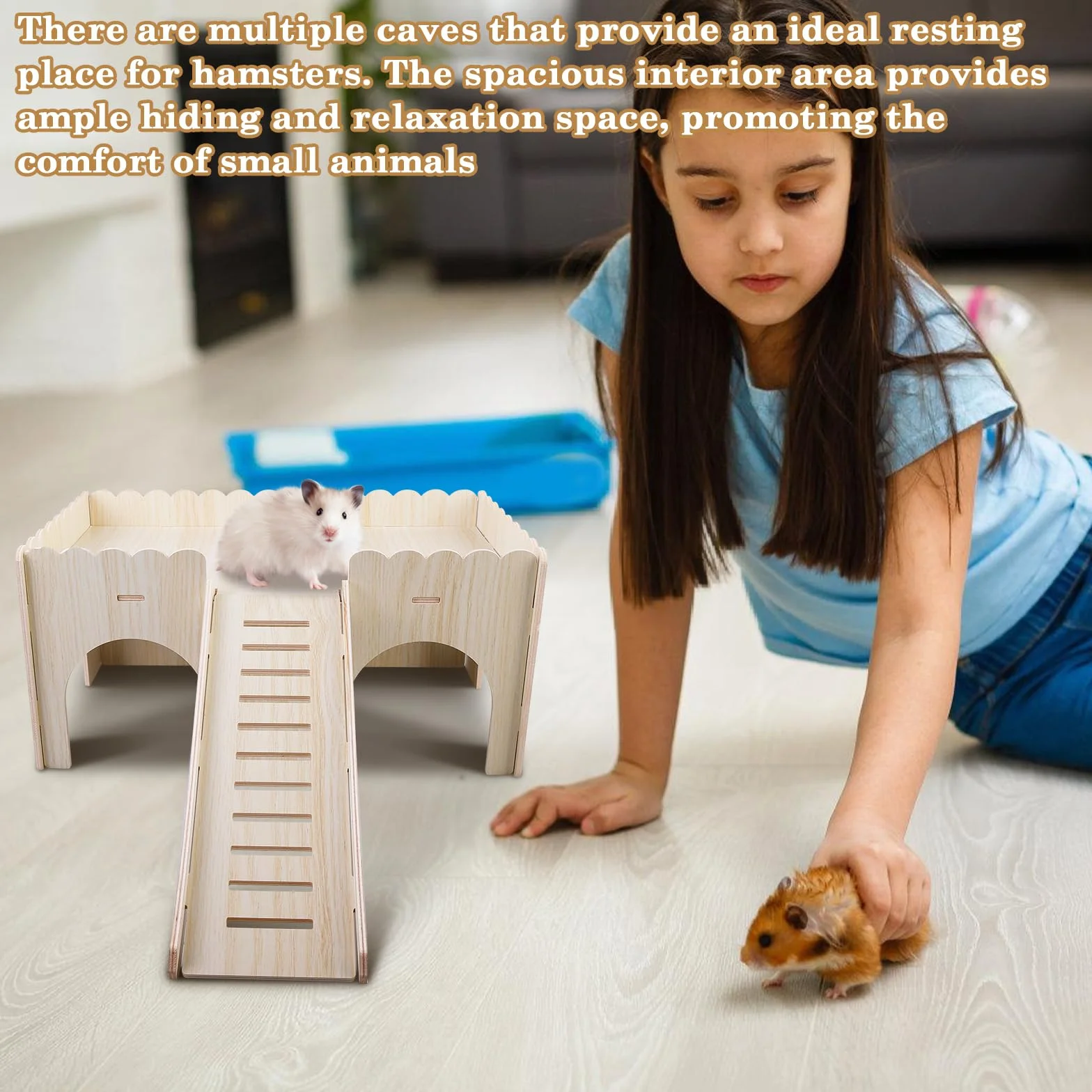 Łóżeczko dla chomikowatych i świnek morskich z drewna: dom dla świnki morskiej z rampą, akcesoria dla chomikowatych, dom drewniany dla chomikowatych, świnek morskich, szynszyli, fretek i