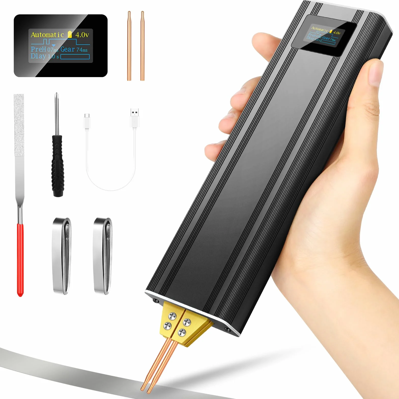 Akumulatorowa zgrzewarka punktowa z akumulatorem 5,0 Ah: Upgraded Handheld Mini Portable Spot Spawarka do baterii 18650, spawanie blach niklowych 0,1-0,2 mm, żelazo, blachy ze stali nierdzewnej, 80
