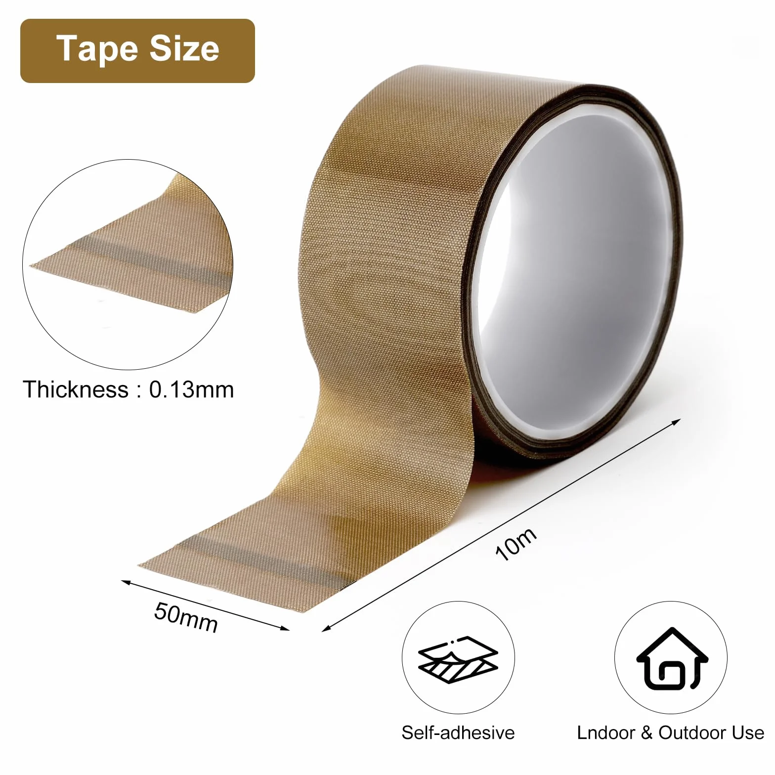 HENGBIRD Taśma teflonowa 50mm x 10m - nieprzywierająca taśma klejąca PTFE, odporna na ciepło do 260°C, bez pozostałości - idealna do termozgrzewarek, drukarek 3D, spawarek