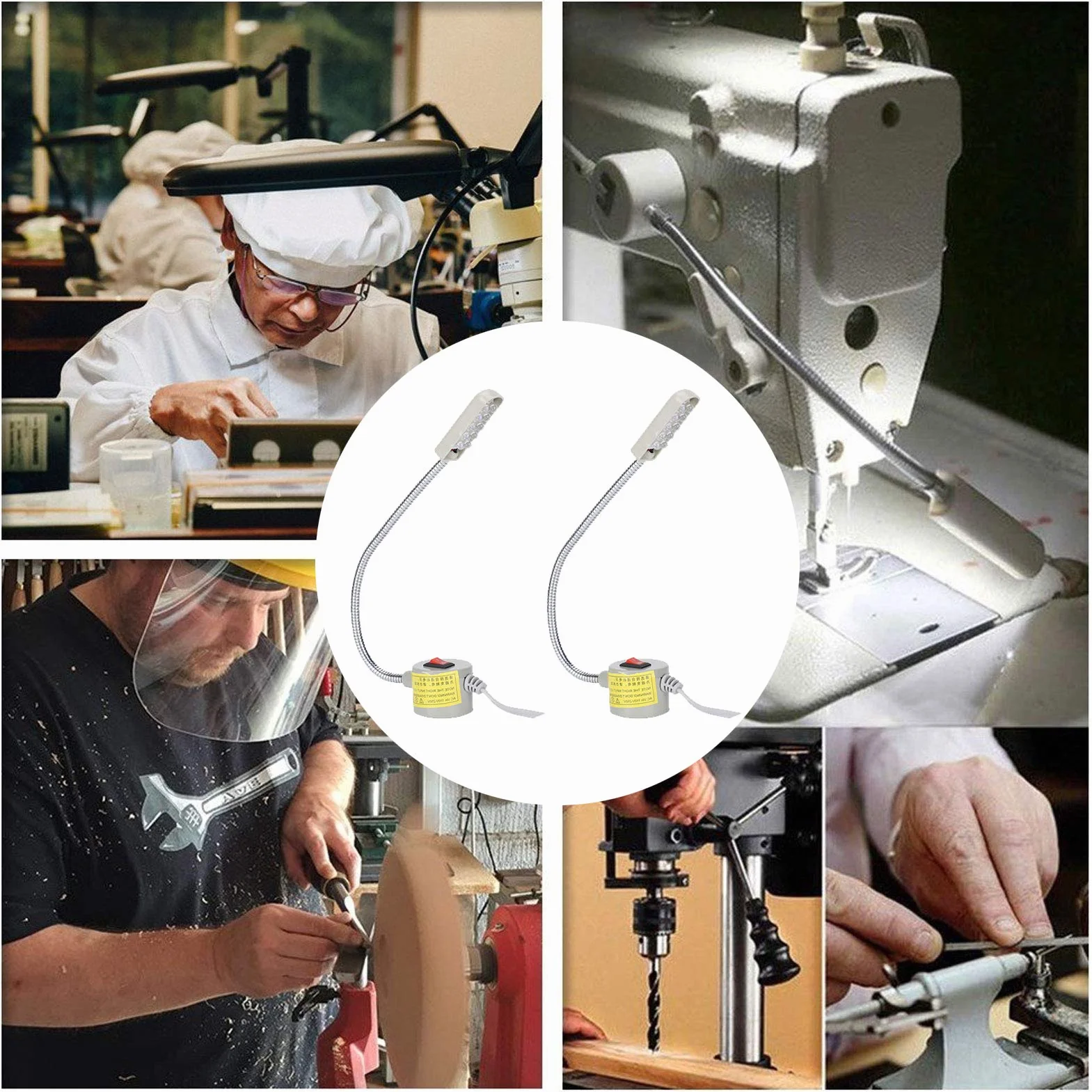 2 sztuk światła do maszyn do szycia LED maszyna do szycia lampa na gęsiej szyi 30-LED lampa świetlna z magnetycznym przełącznikiem podstawy do szycia(EU)