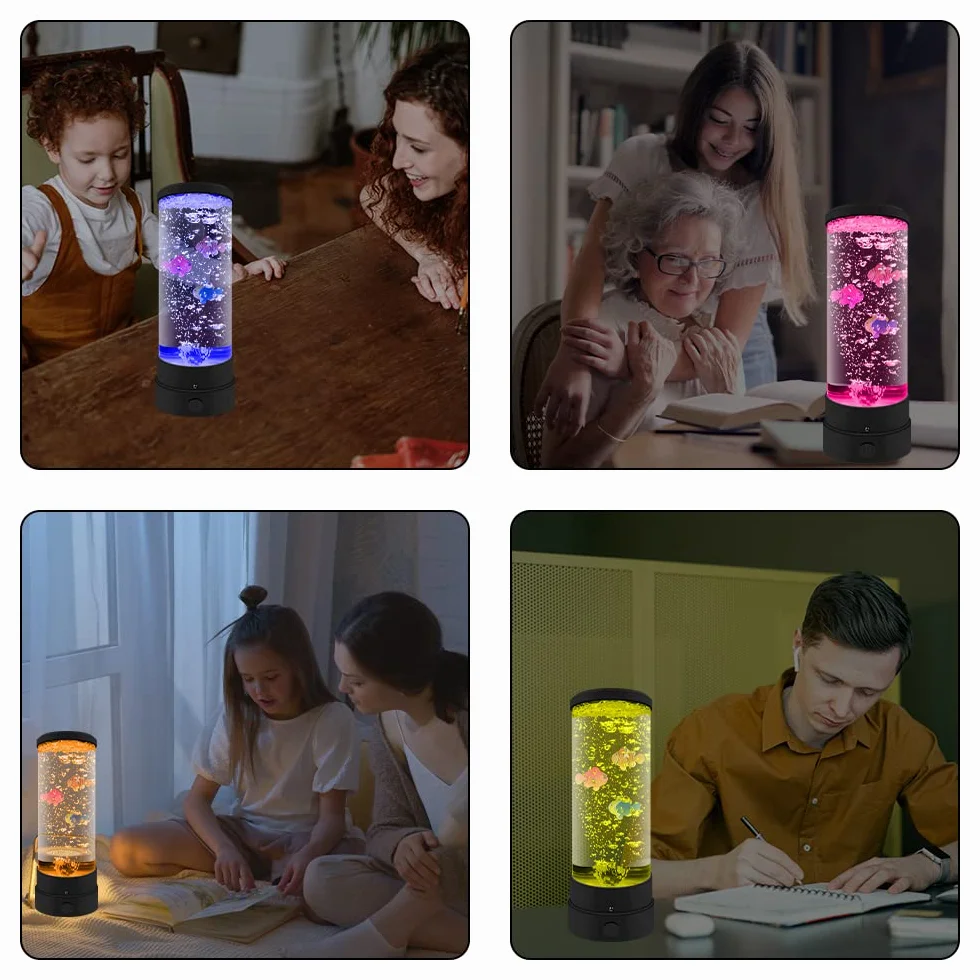 Lampa Bąbelkowa z Rybą do Akwarium, Nastrojowa z Pilotem Zdalnego Sterowania, USB, Dekoracja Nocna