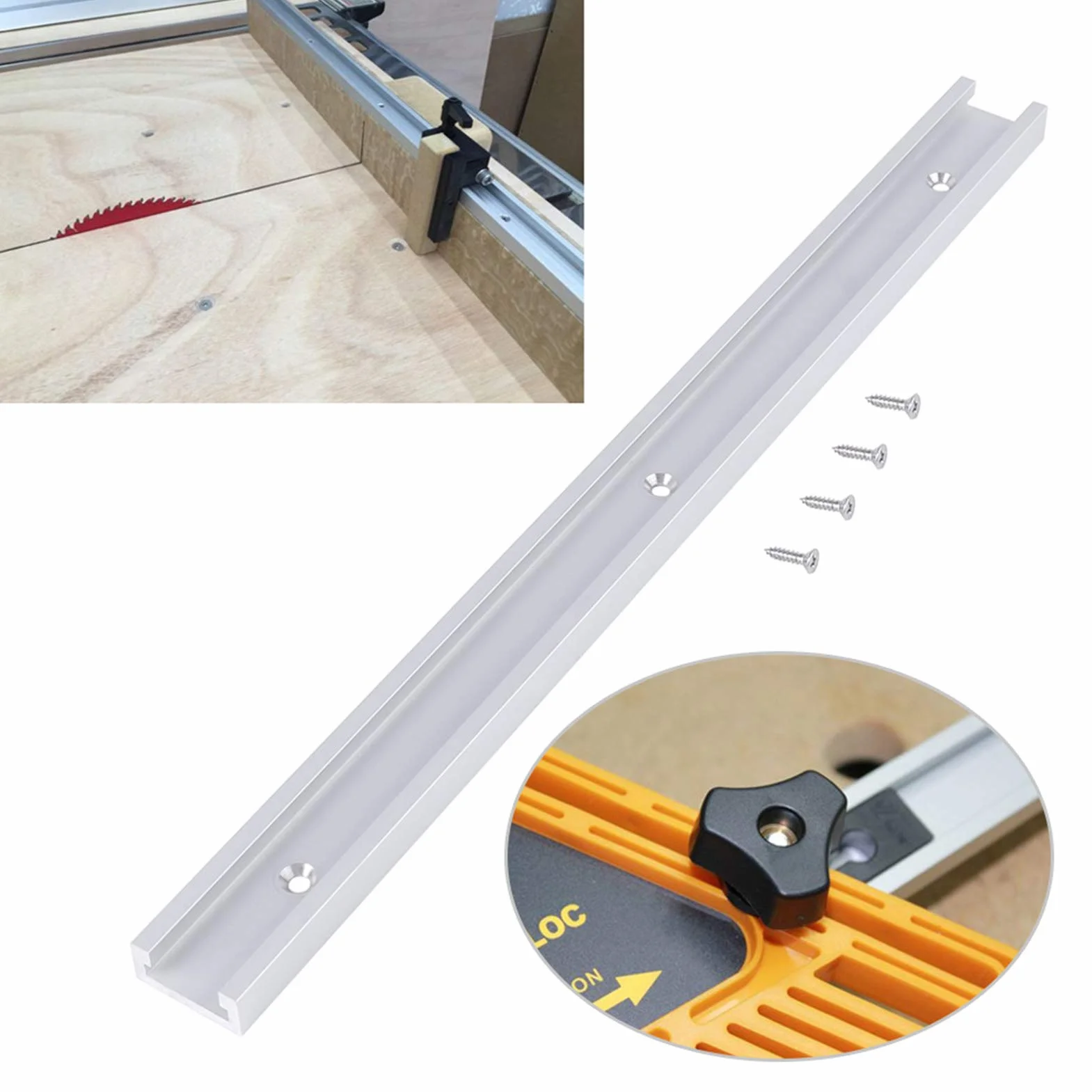 Ausla T-Track ze Stopu Aluminium 400 mm, Prowadnik Szyny Ukośnej z Śrubami Samogwintującymi do Obróbki Drewna