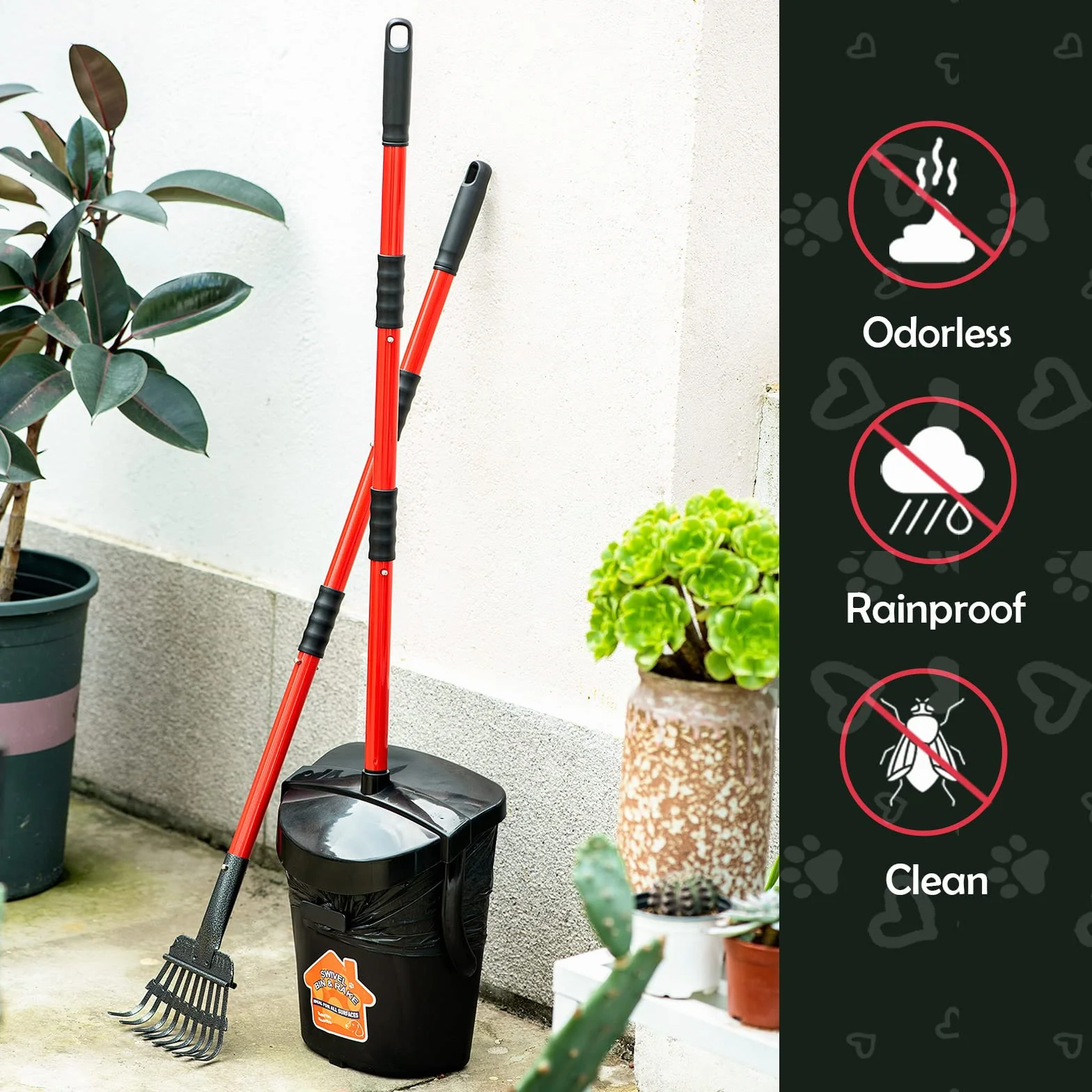 BANORES Pooper Scooper duży obrotowy kosz i grabie dla dużych i małych psów, nietłukący się skuter dla psów, z 20 workami na odpady, łatwe do czyszczenia, odpady dla zwierząt domowych na trawie, brudu lub żwirze, artykuły dla zwierząt domowych