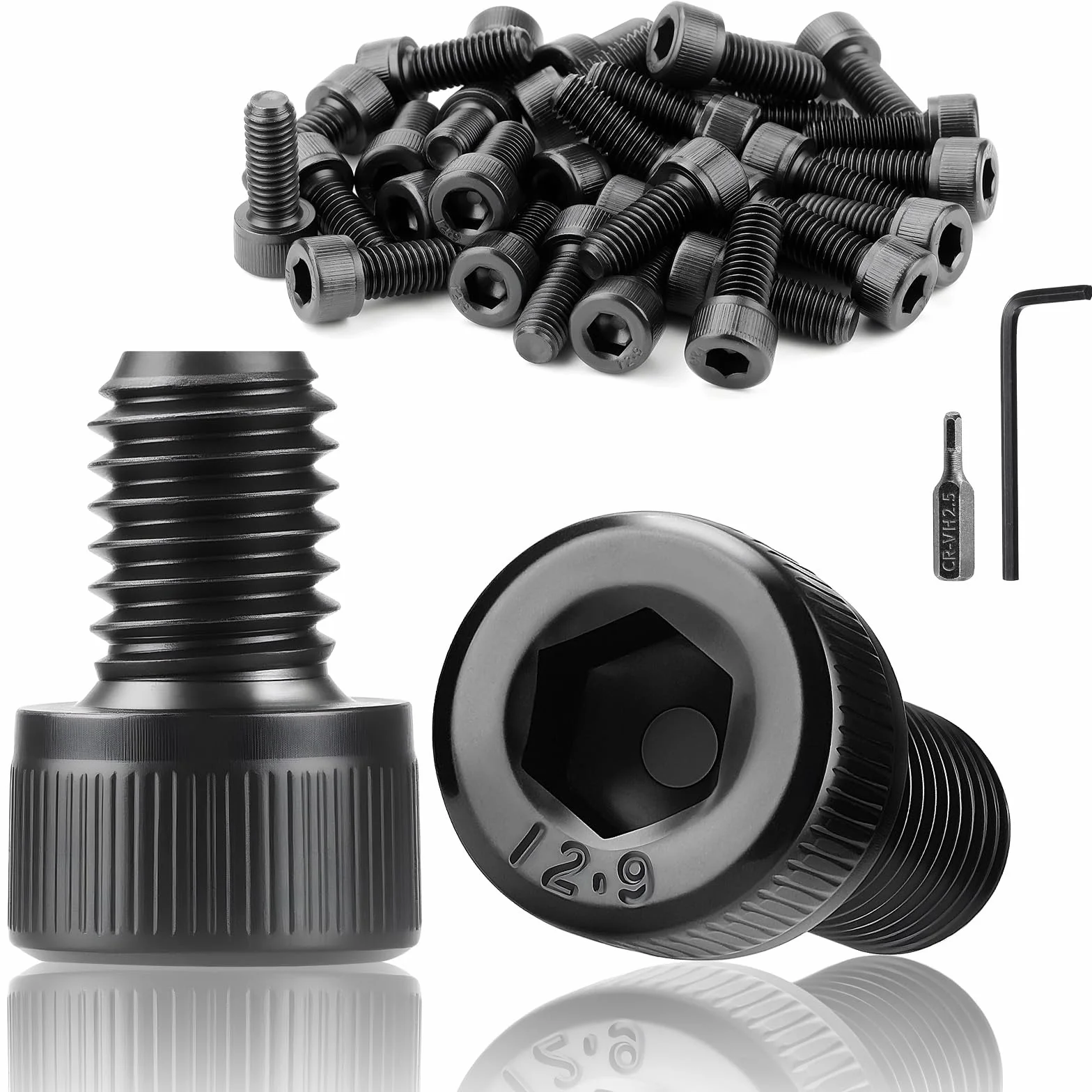 Śruby M3x12 mm, czarne, 60 sztuk, śruby cylindryczne M3, sześciokąt wewnętrzny DIN 912, śruby z łbem cylindrycznym, stal węglowa, śruby sześciokątne, pełny gwint, śruby imbusowe do maszyn